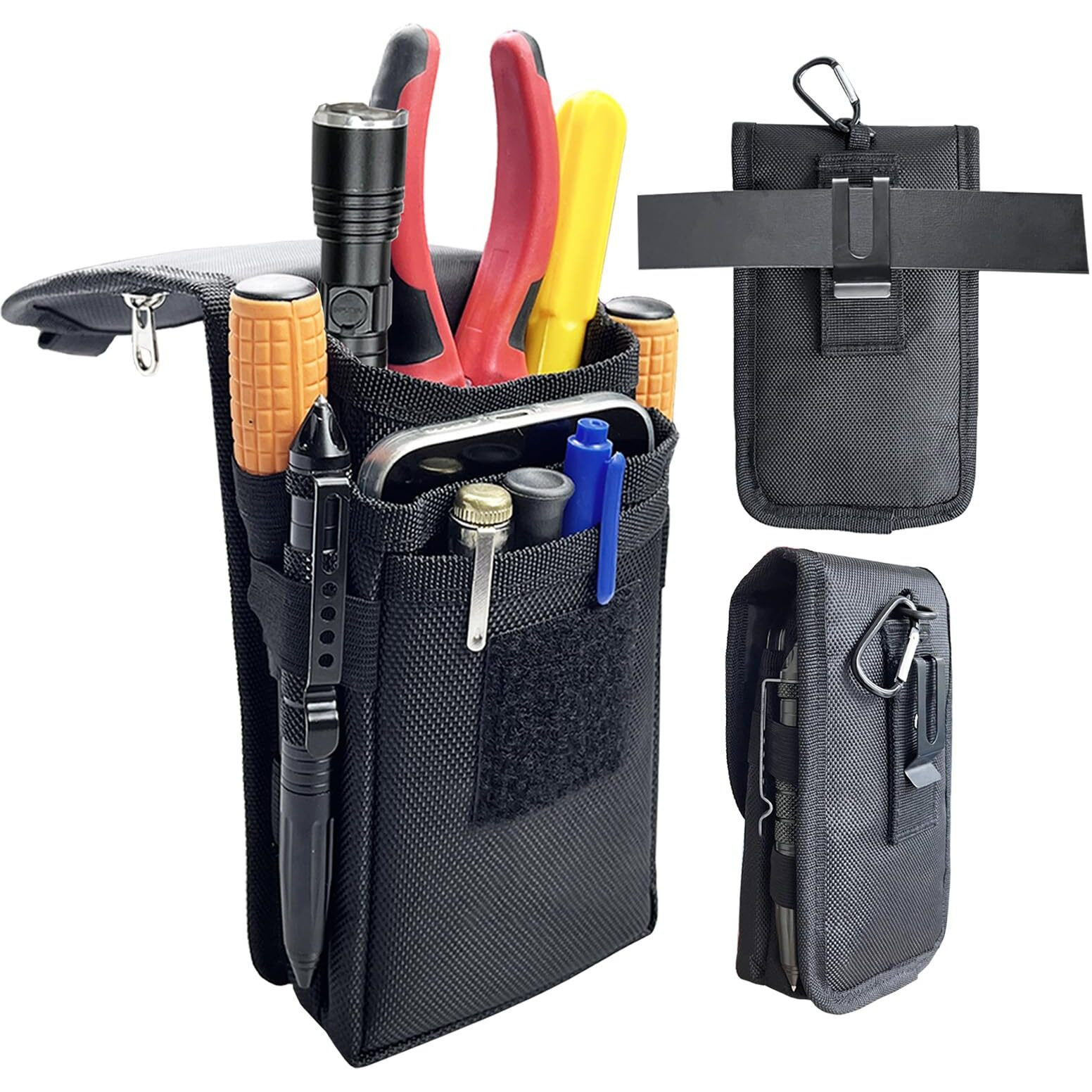 Belt Clip Tool Pouch,Tactical Utility Pouch, Heavy-Duty Nylon Edc Multitool Organizer,Cell Phone Holder, Multi-Pockets Tool Holster Sheath Bag For Electricians Handymen Work Maintenance Hiking
