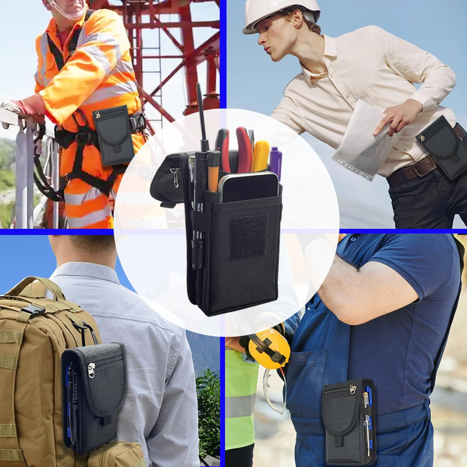 Belt Clip Tool Pouch,Tactical Utility Pouch, Heavy-Duty Nylon Edc Multitool Organizer,Cell Phone Holder, Multi-Pockets Tool Holster Sheath Bag For Electricians Handymen Work Maintenance Hiking