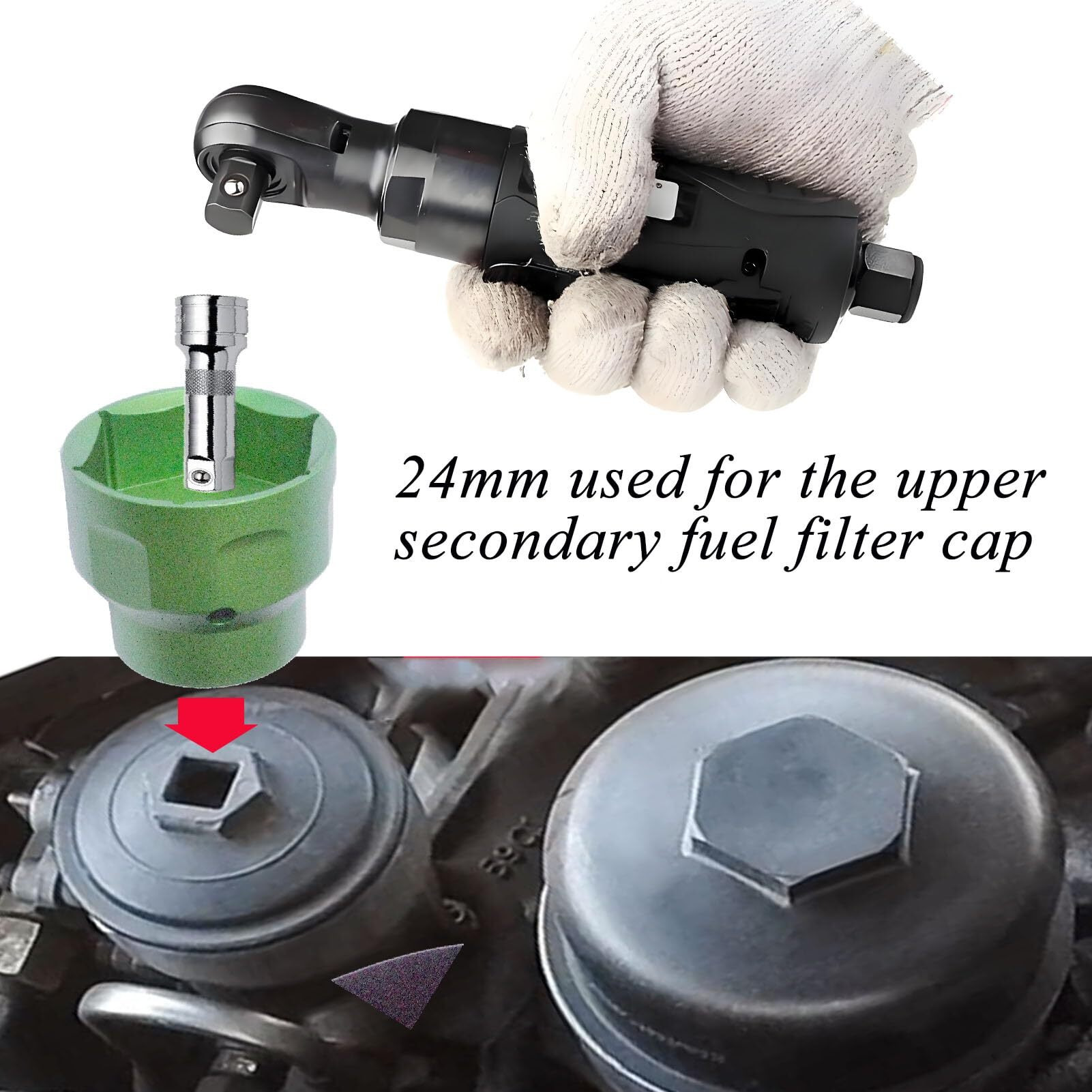 Felisbieti 6.0 Powerstroke Oil Filter Socket, Only For Ford 6.0L/6.4L Powerstroke Diesel,Fuel/Oil Filter Cap Removal Socket Tool-24Mm/36Mm Socket