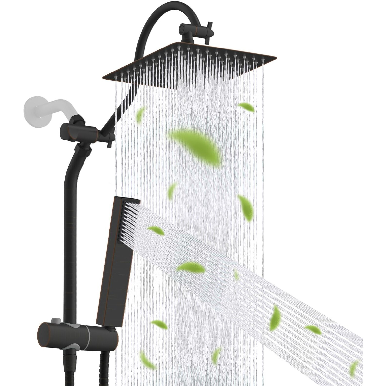 Hibbent All Metal High Pressure 10'' Rainfall Shower Head, Showerhead Combo With 4-Mode Handheld Spray, 12'' Adjustable Extension Arm, Extension Bar, Easy Reach Holder, 71'' Hose, Oil Rubbed Bronze