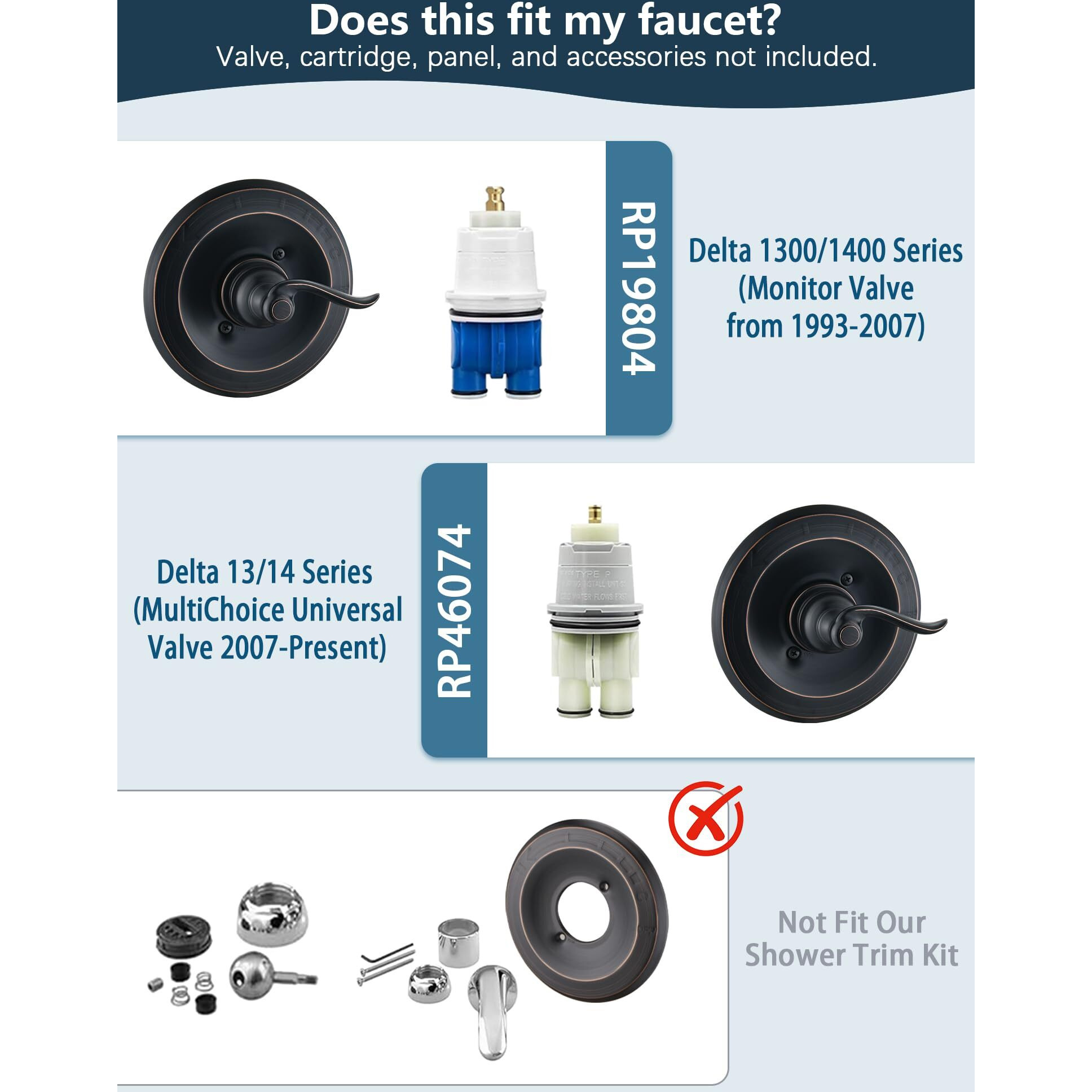 Dlymtrx Replacement For Delta 13/14 & 1300/1400 Series Bt14096 Trim Kit, Shower Cover Plate With Handle (Cartridge And Valve Not Included),Oil Rubbed Bronze
