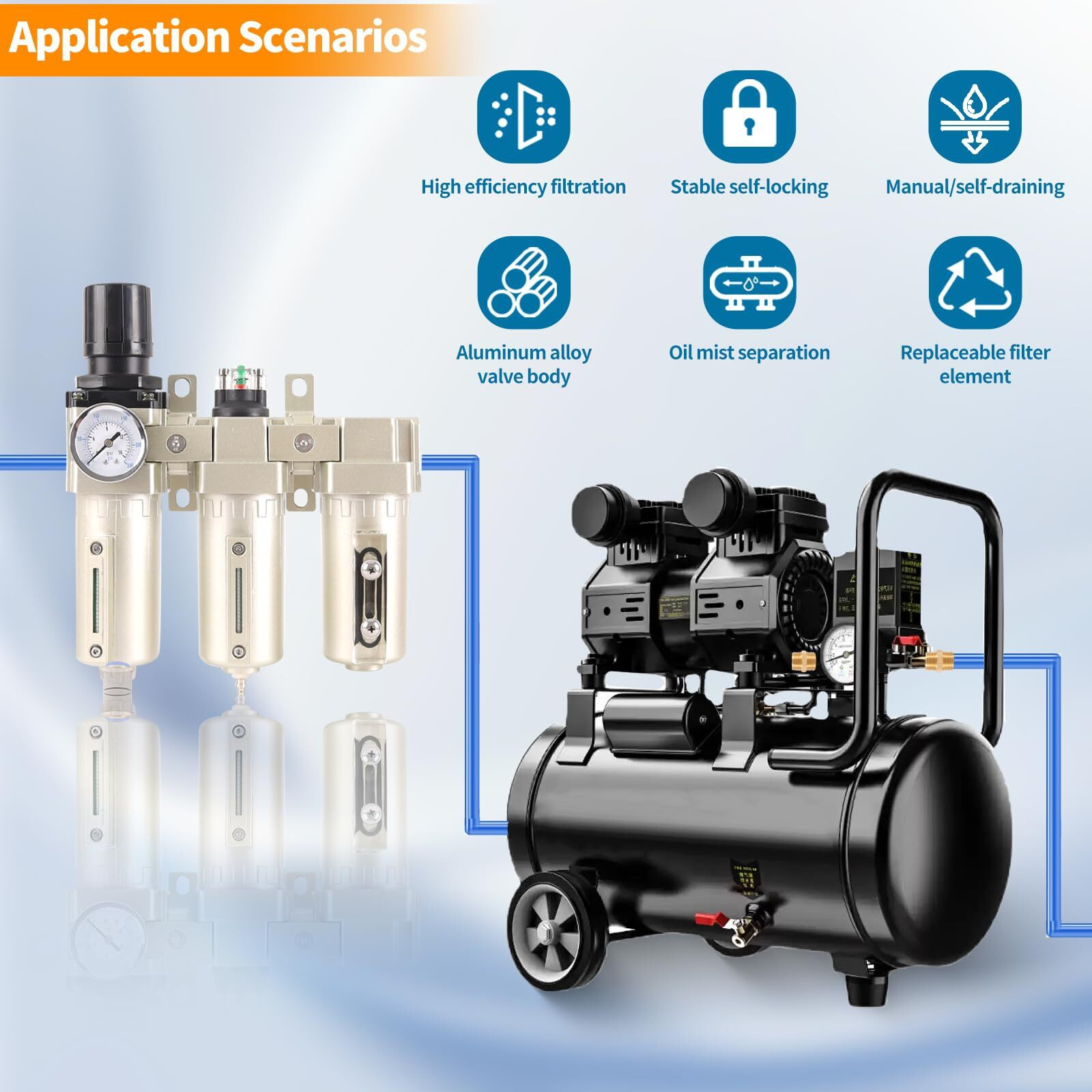 1/2"" Npt Industrial Grade 3 Stage Air Compressor Drying System, 0-240 Psi, Particulate & Coalescing Filters, Auto Drain Air Compressor Water Separator System Filter Oil For Paint Spray& Plasma Cutter