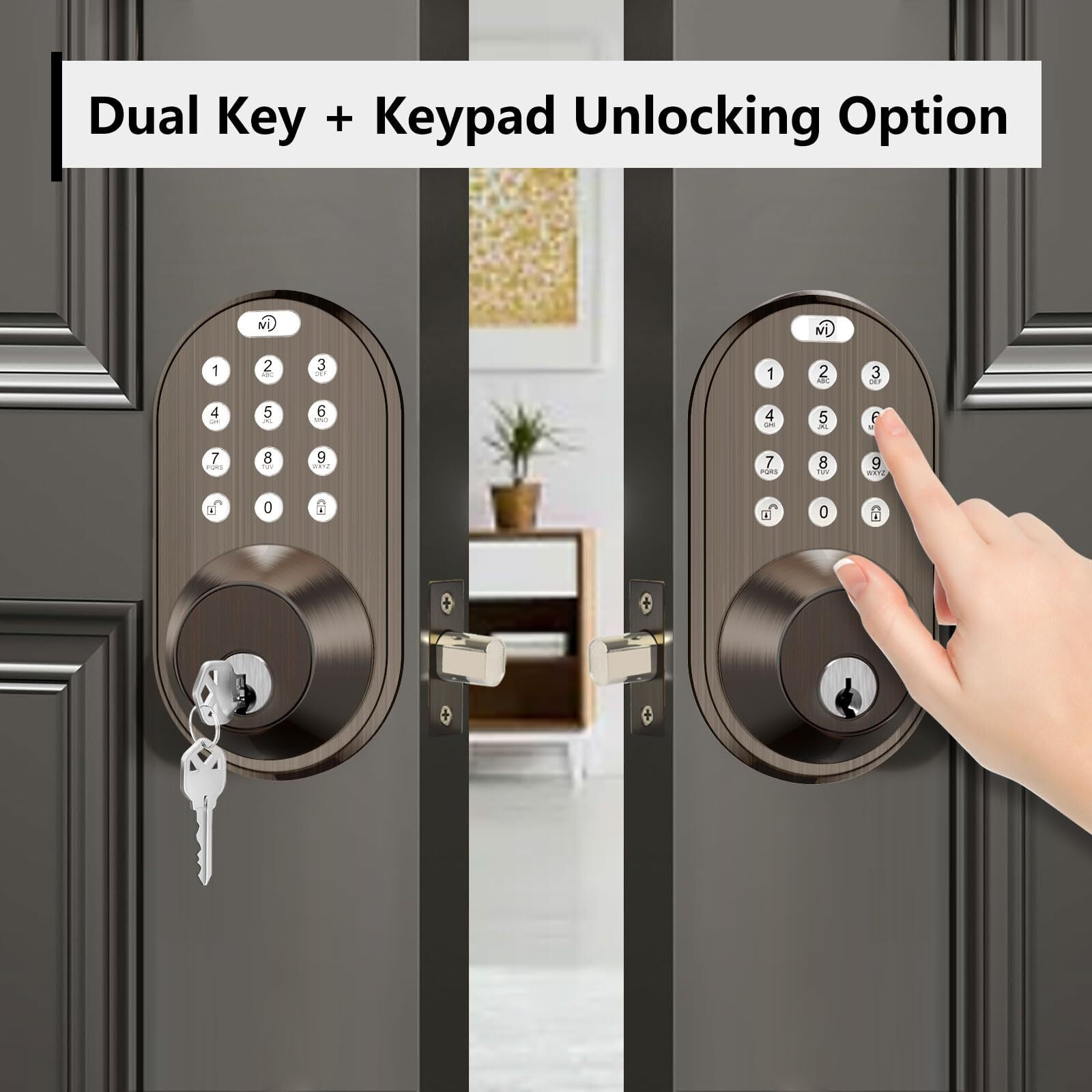 Keyless Entry Keypad Door Lock - Upgraded Smart Electronic Digital Code Deadbolt For Front Doors With Keys, One-Touch Locking, Easy Installation (Oil Rubbed Bronze)