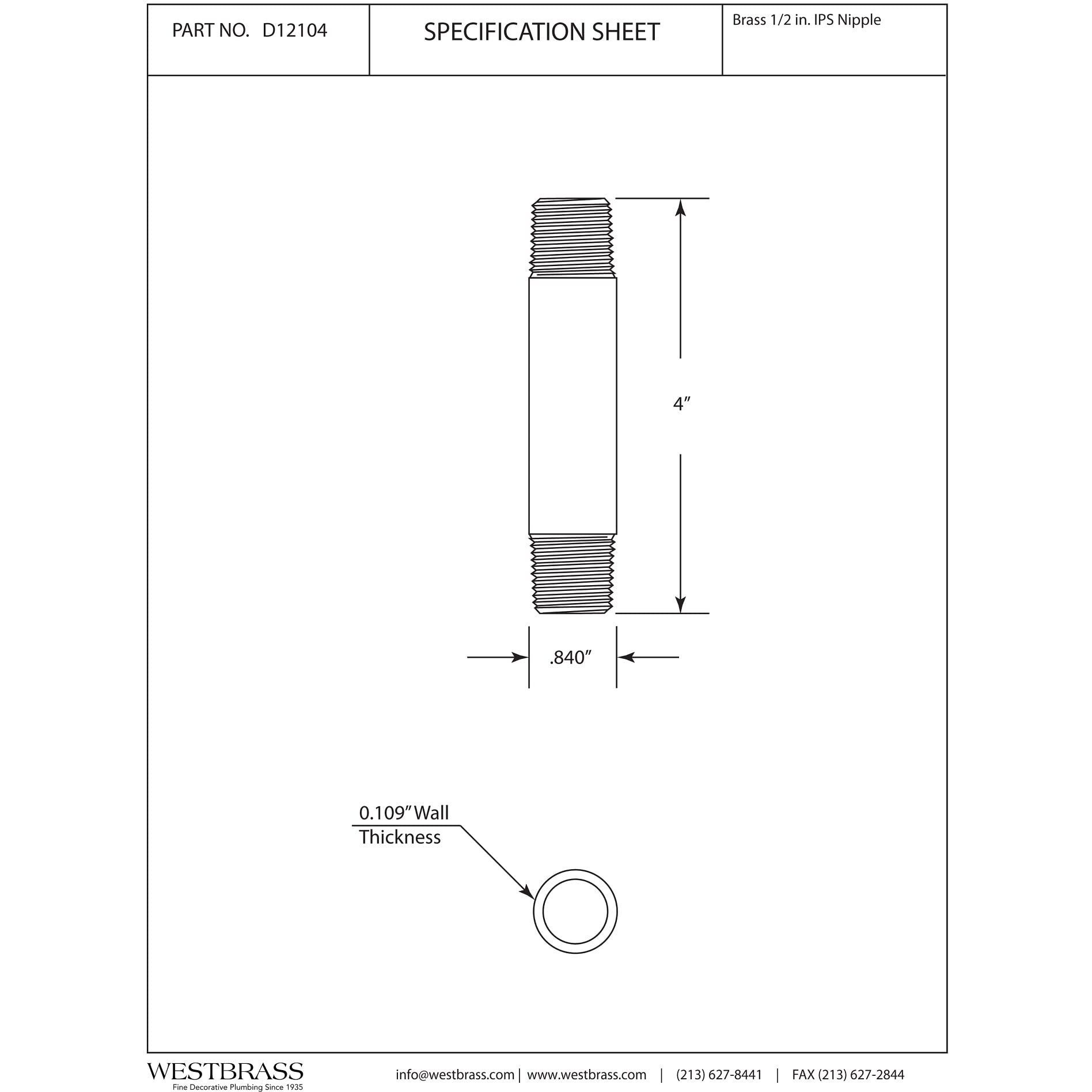 Westbrass D12104-25-12     X 4"" Ips Brass Pipe Nipple, Oil Rubbed Bronze (25-Pack)
