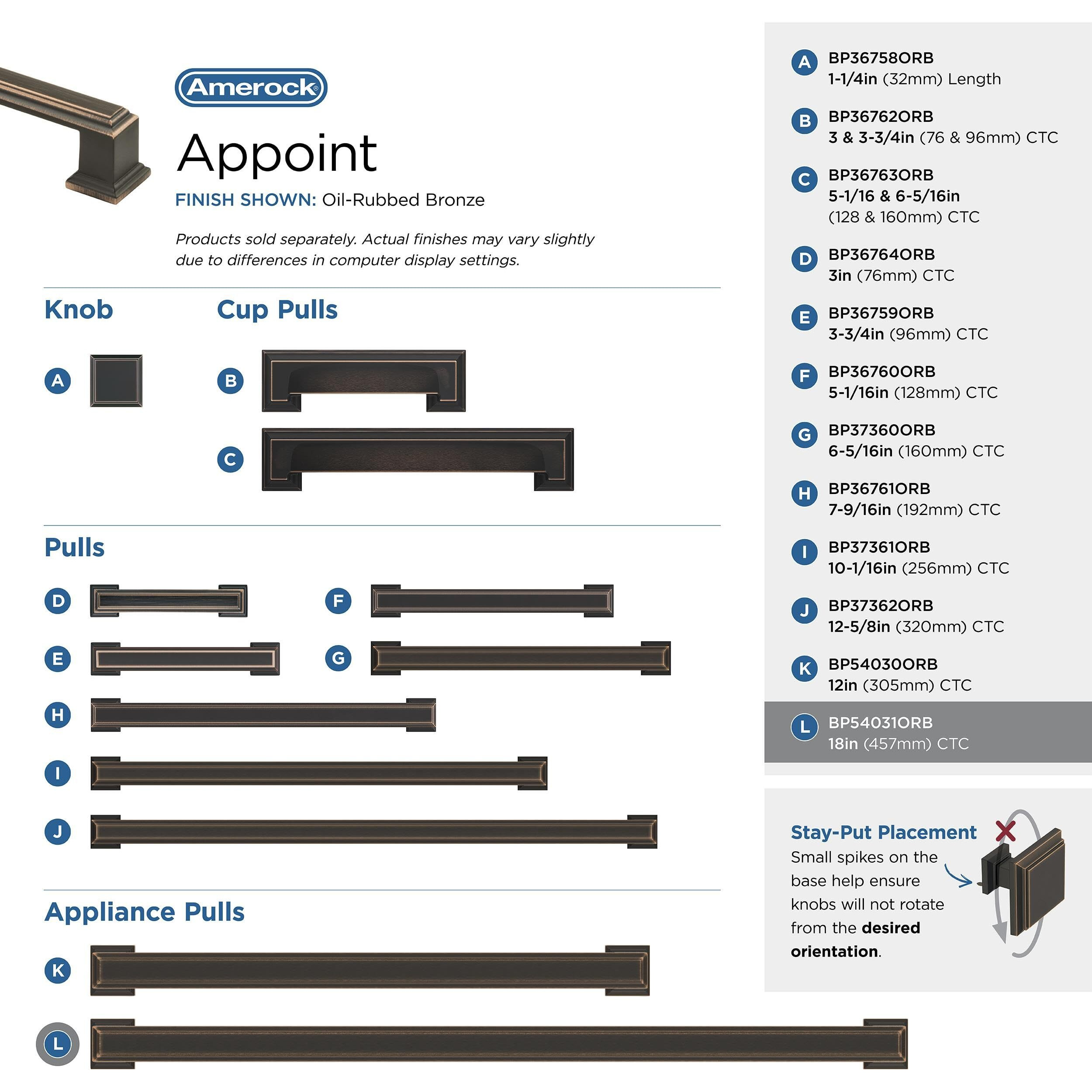 Amerock Bp54031Orb | Oil Rubbed Bronze Appliance Pull | 18 Inch (457Mm) Center-To-Center Cabinet Handle | Appoint | Furniture Hardware