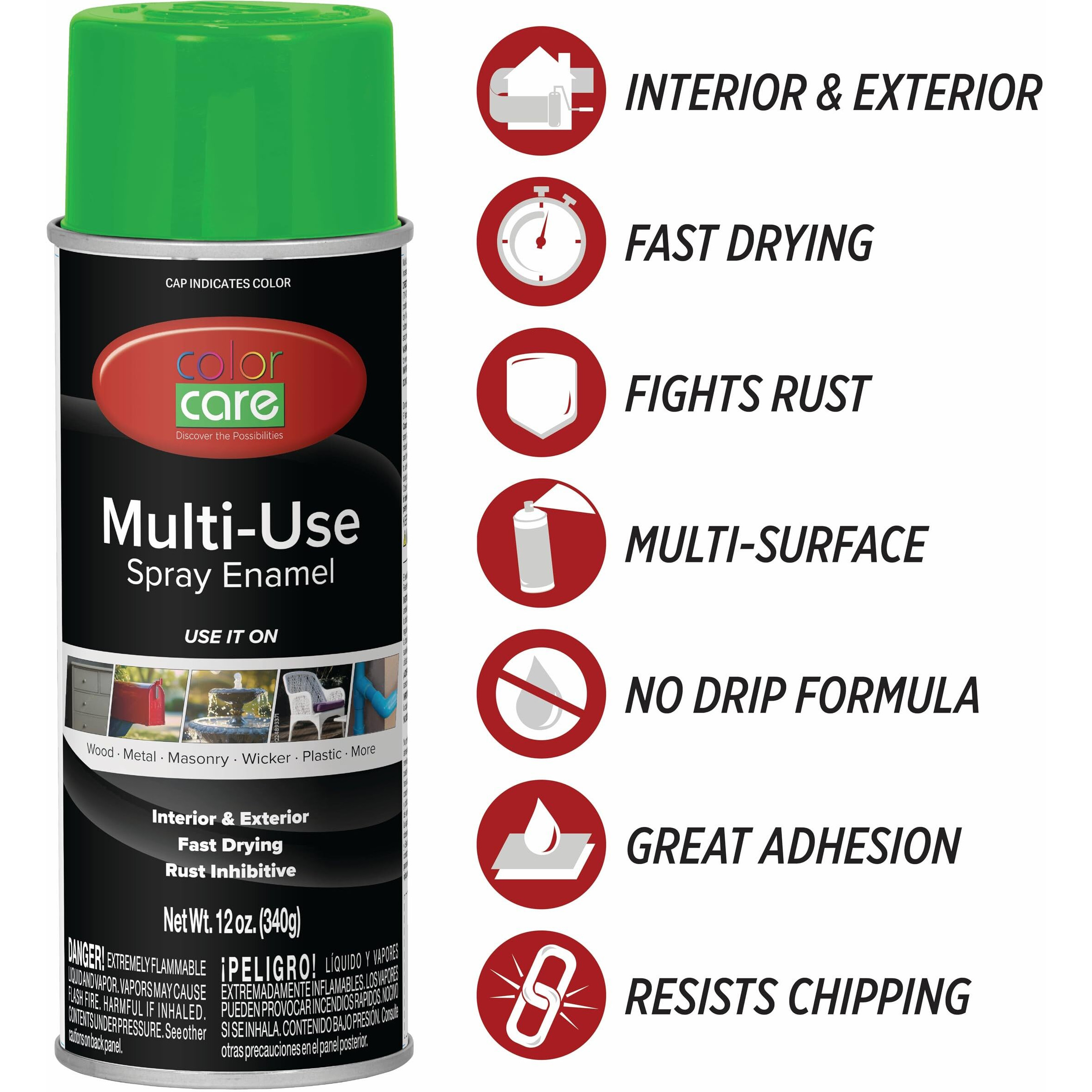 Color Care Spray Paint - 4 Pack Of 12 Oz. Cans, Oil Enamel, Rust Resistant, Quick Drying, No Drip Formula For Wood, Metal, Plastic, Masonry, Indoor & Outdoor Use (Light Green)