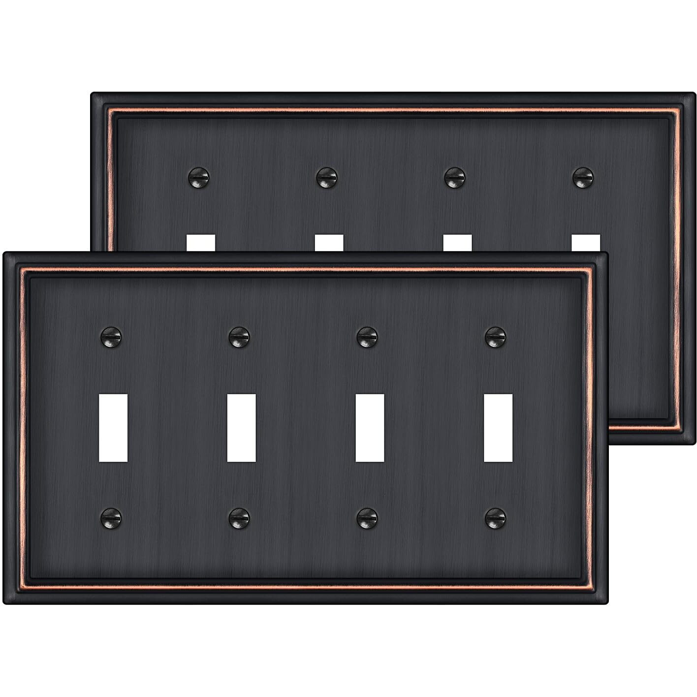 2 Pack Quad Toggle Light Switch Covers Plate, Oil Rubbed Bronze Metal Material Switch Plate Covers, 4 Gang Wall Plate For Light Switch - Classic Style