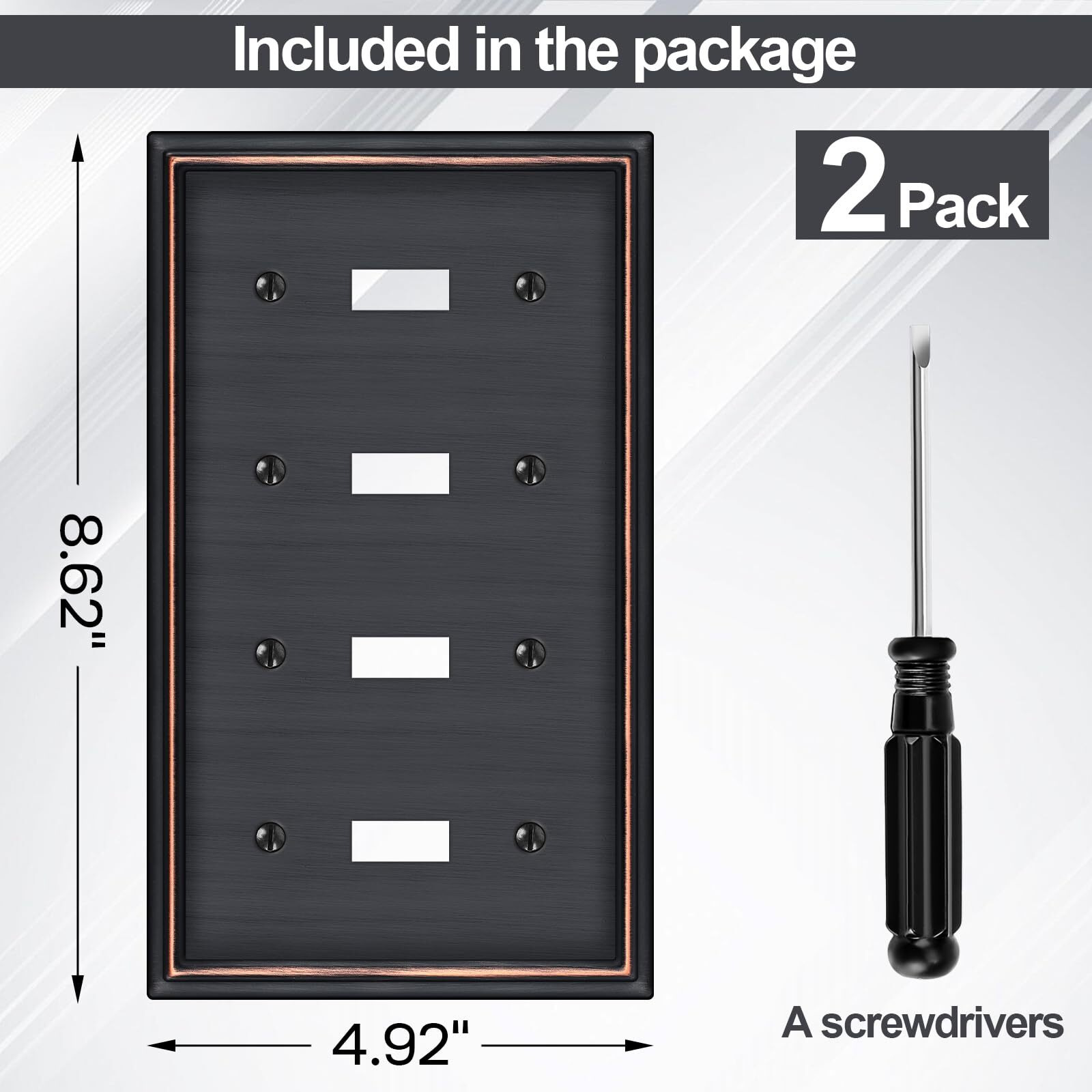 2 Pack Quad Toggle Light Switch Covers Plate, Oil Rubbed Bronze Metal Material Switch Plate Covers, 4 Gang Wall Plate For Light Switch - Classic Style