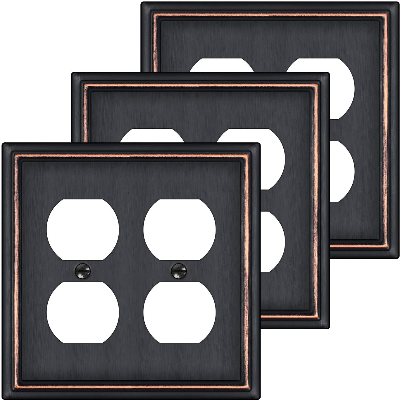 Metal Double Outlet Covers Wall Plate, Oil Rubbed Bronze Decorative Light Switch Plate 2 Gang Duplex Outlet Covers - Classic Style, 3 Pack
