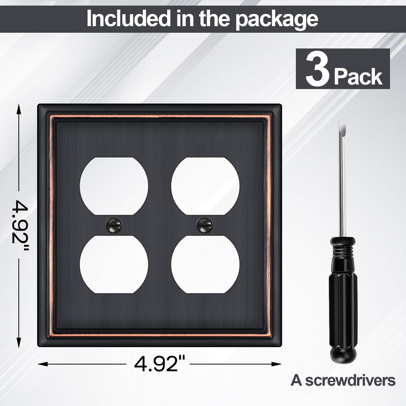 Metal Double Outlet Covers Wall Plate, Oil Rubbed Bronze Decorative Light Switch Plate 2 Gang Duplex Outlet Covers - Classic Style, 3 Pack