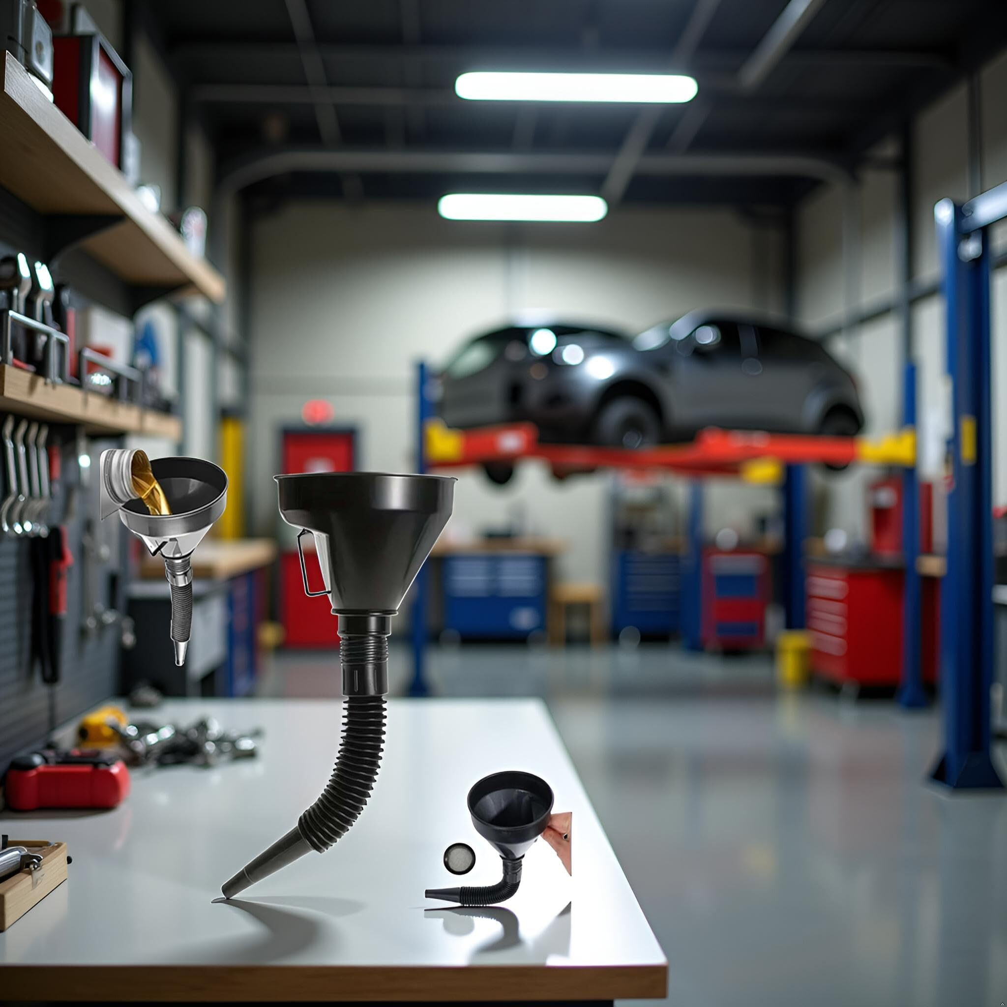 Black Wide Mouth Oil Funnel With Flexible Extension,Auto Nozzle Hose Funnel,Nozzle Hose With Handle Mesh Screen Filter,Large Funnels For Automotive Use,For Water,Gasoline,Coolant, Transmission