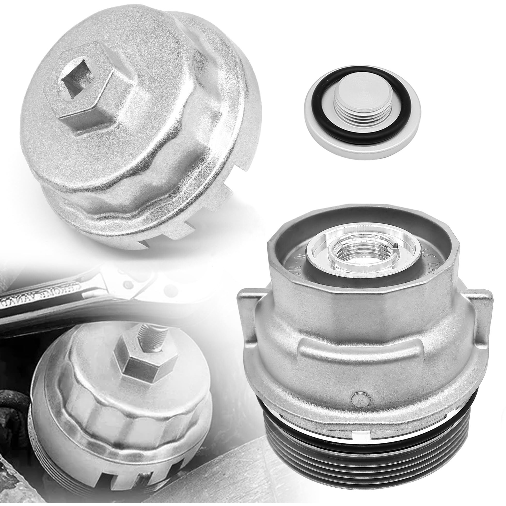 Oxcano Engine Oil Filter Cap Assembly And 64 Mm X 14 Flutes Oil Filter Wrench Removal Tool Replaces 15620-31060 15643-31050 Compatible With Toyota 4Runner Avalon Camry Fj Cruiser Highlander Rav4