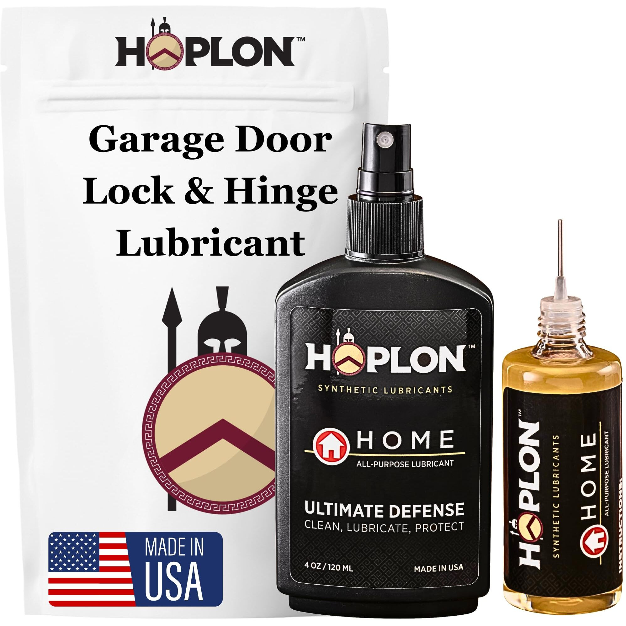 Hoplon Home Synthetic Garage Door Lubricant Spray - Home Lubricant With Mister & Needle Oiler For Door Hinges, Sliding Doors, Beard & Pet Clippers, Sewing Machines, Fishing Reels, Bikes & Low Odor