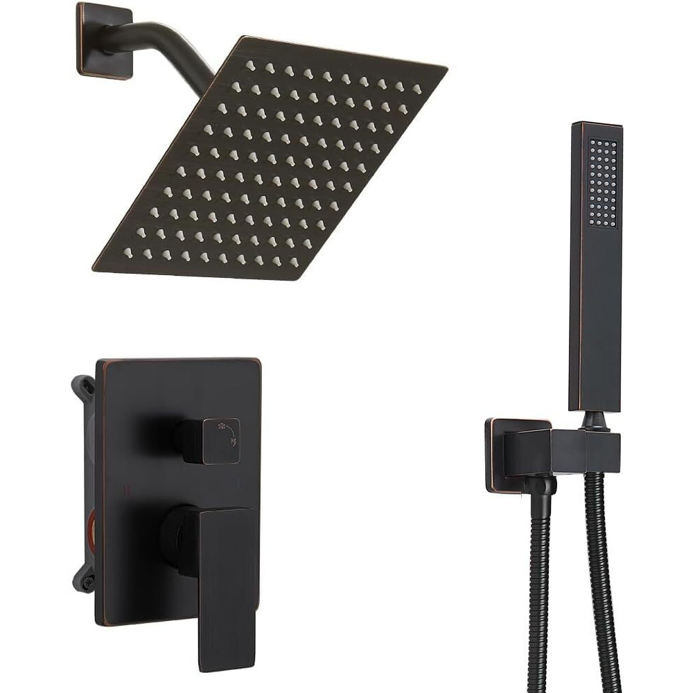 Annazom Oil Rubbed Bronze Rain Shower Faucet Set Shower System 8 Inches Square Shower Head With Handheld, Waterfall Showerhead, All Metal Shower Faucet Trim Repair Kits (Contain Shower Valve)