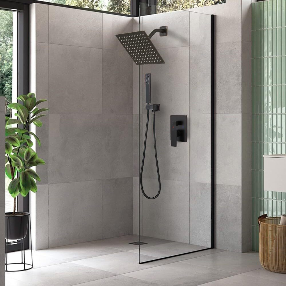Annazom Oil Rubbed Bronze Rain Shower Faucet Set Shower System 8 Inches Square Shower Head With Handheld, Waterfall Showerhead, All Metal Shower Faucet Trim Repair Kits (Contain Shower Valve)