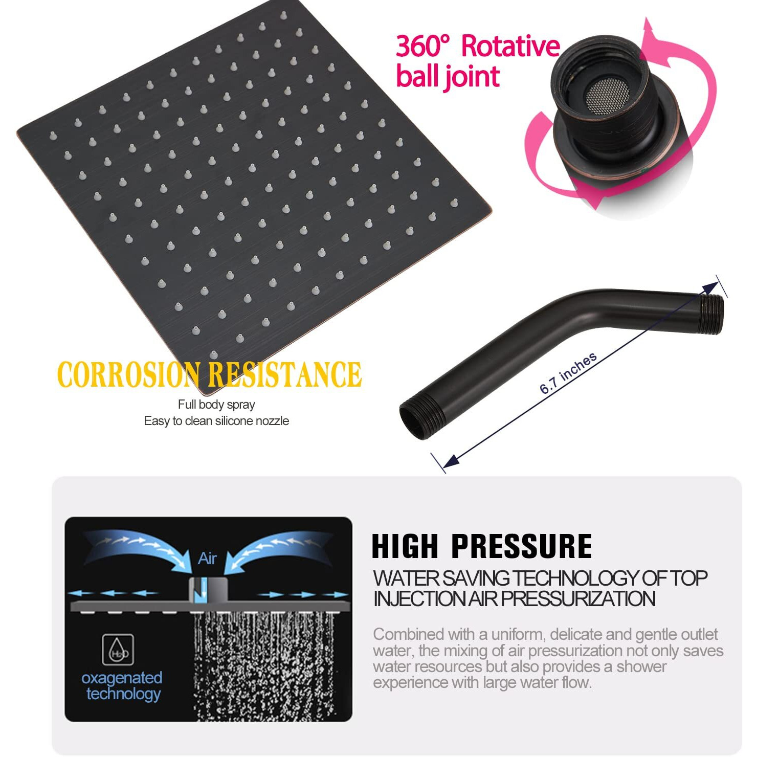 Annazom Oil Rubbed Bronze Rain Shower Faucet Set Shower System 8 Inches Square Shower Head With Handheld, Waterfall Showerhead, All Metal Shower Faucet Trim Repair Kits (Contain Shower Valve)