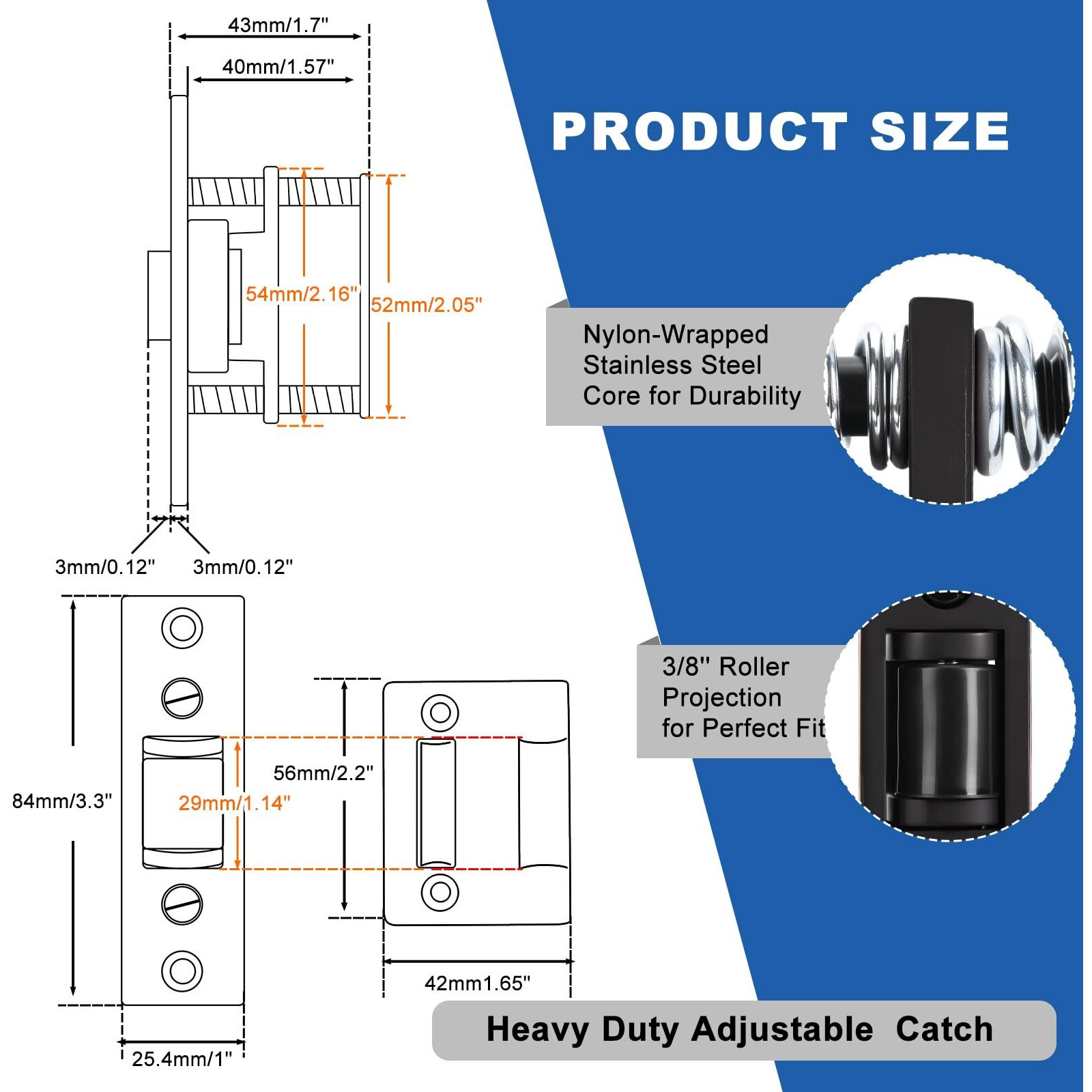 Homotek 1 Pack Commercial Heavy Duty Door Roller Catch, Drive In Ball Catch With Strike Plate Solid Zinc Adjustable Silent Door Latch, Spring Tension Roller,Oil Rubbed Bronze