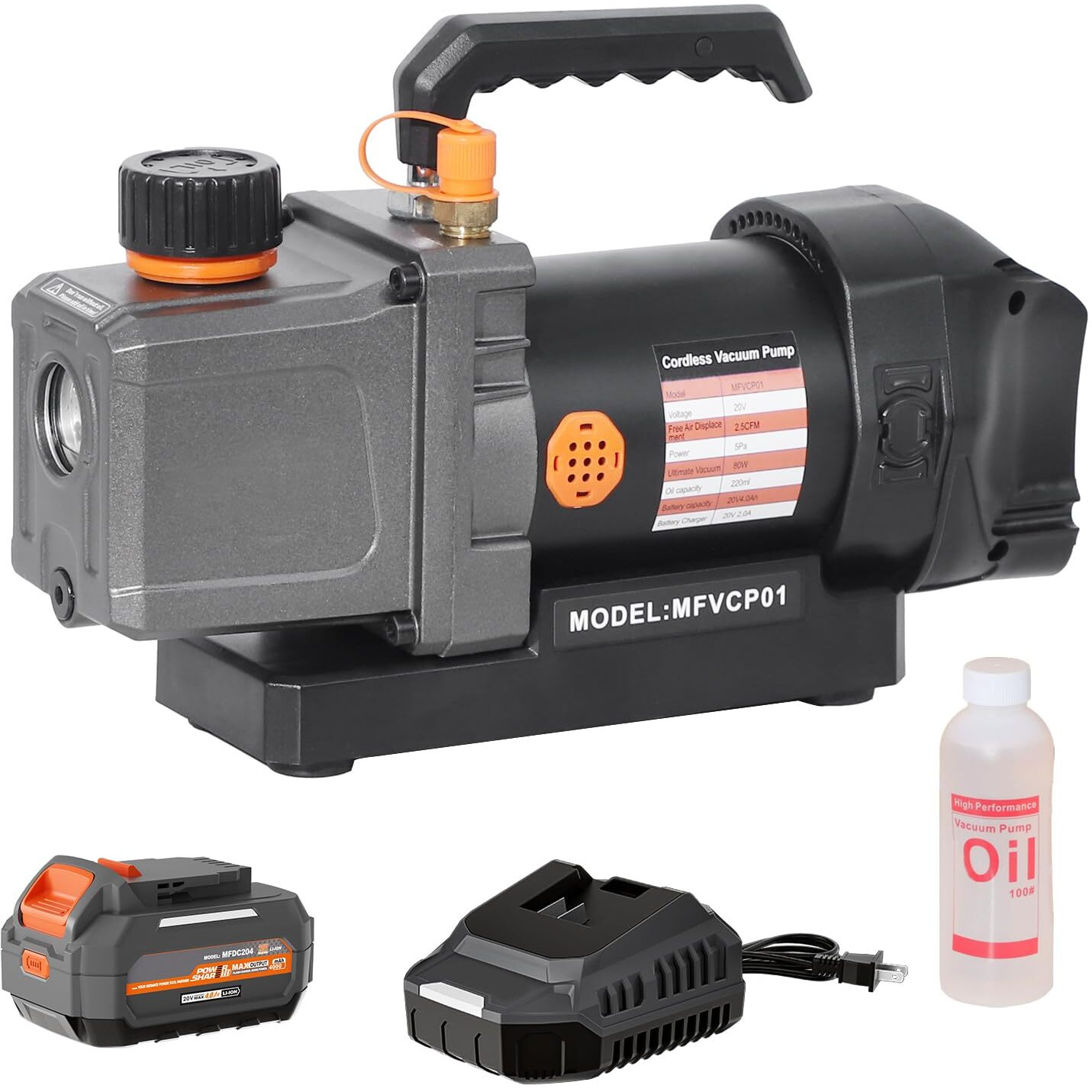 Cordless 2.5Cfm Vacuum Pump Kit Compatible With Dewalt 20V Max Battery, 80W Single Stage, Battery Powered, W/ 4.0Ah Battery, 220Ml Oil Bottle, Hvac Vacuum Pump For Automotive, R134A, R410A, R22
