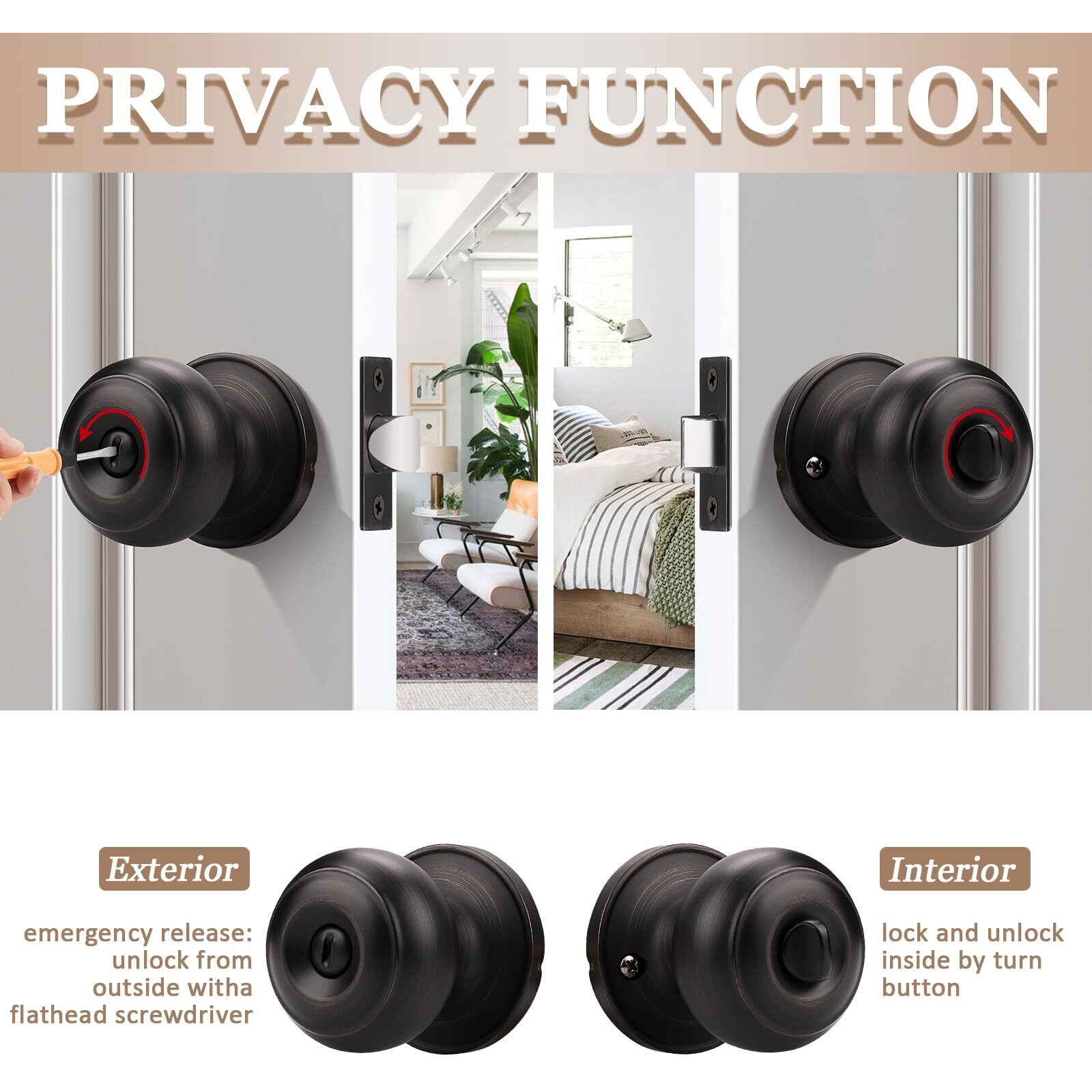 Probrico 10 Pack Interior Bathroom Privacy Keyless Doorknobs Door Lock Lockset In Oil Rubbed Bronze