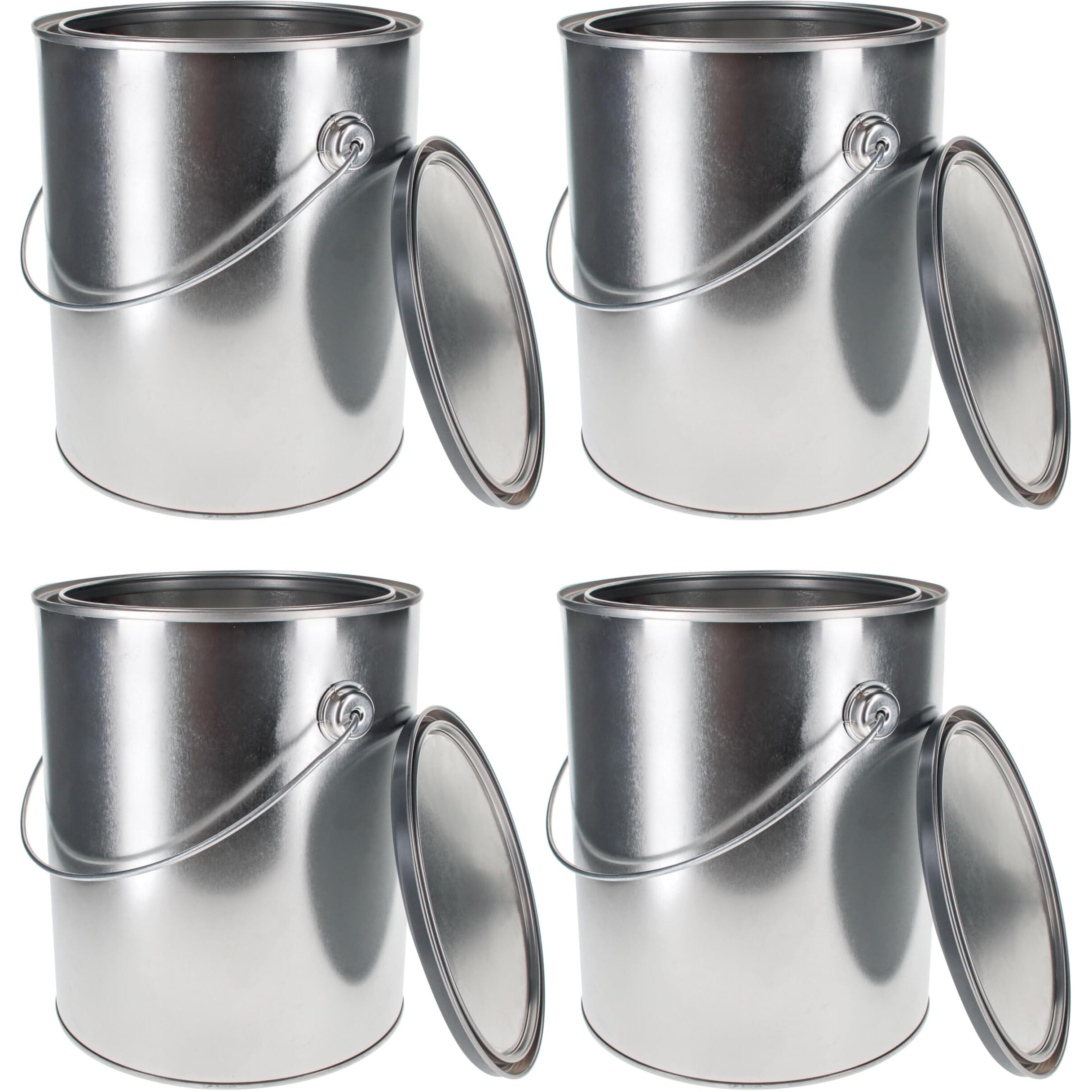 Master Elite 1 Gallon Unlined Empty Metal Paint Can Bucket With Lids, Bail Handles, Pack Of 4 - Triple Tight Seal, 128 Fl. Oz. Steel Coating Storage Container Tin - Store Leftover Oil-Based Paint Auto