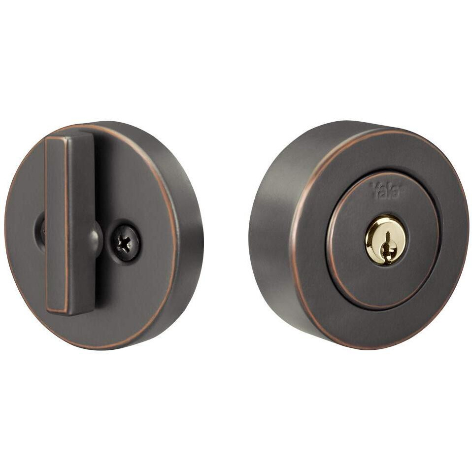 Yale Home 4881K19Fr Flat Round Single Cylinder, Oil Rubbed Bronze Deadbolt