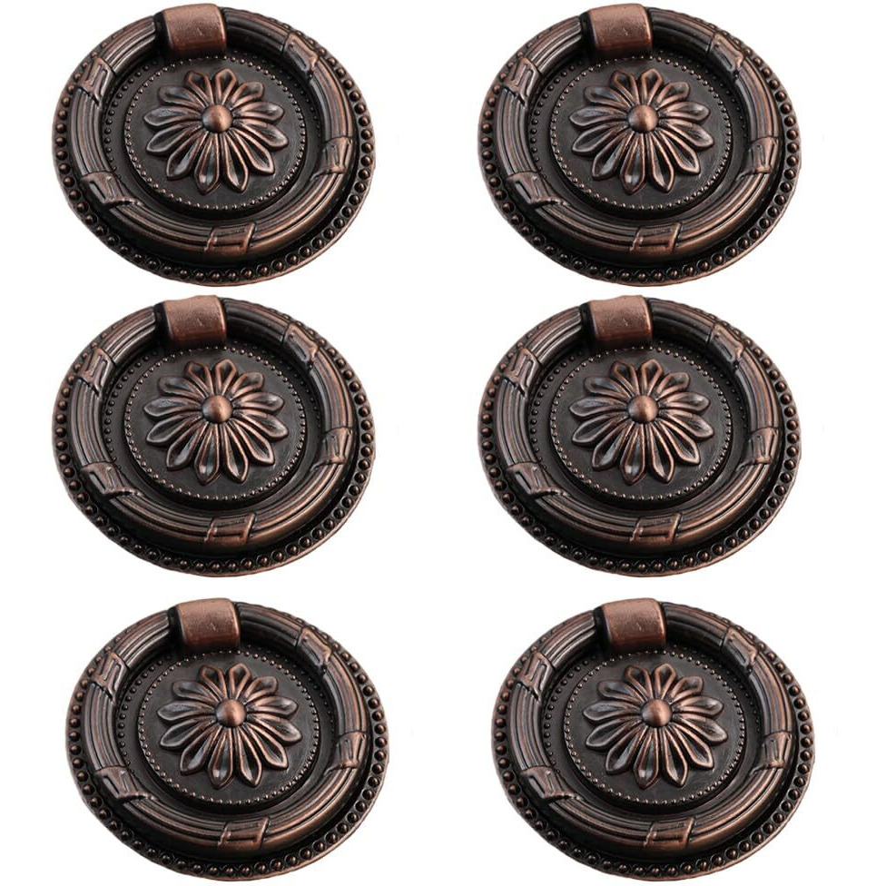 Jinyuanchao 6Pcs Drop Ring Handles Dresser Ring Pull Brass Oil-Rubbed Bronze Cabinet Cupboard Pulls Drawer Ring Handle Knobs (Copper, 2.1In/55Mm)