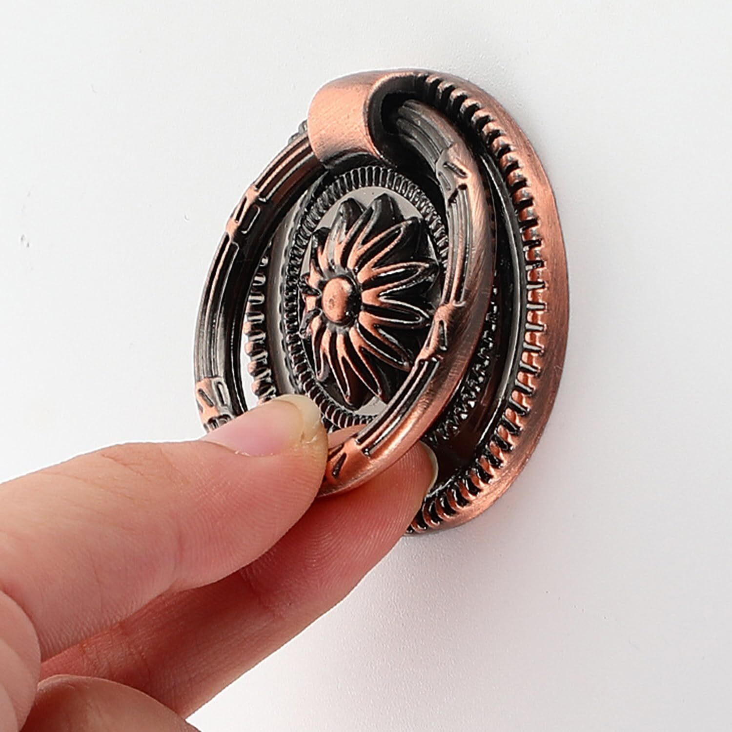 Jinyuanchao 6Pcs Drop Ring Handles Dresser Ring Pull Brass Oil-Rubbed Bronze Cabinet Cupboard Pulls Drawer Ring Handle Knobs (Copper, 2.1In/55Mm)