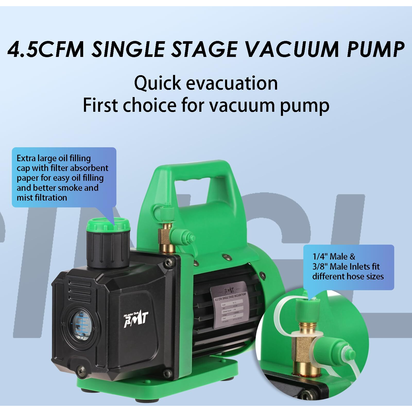 Pb Motor Tech 4.5Cfm 1/3Hp Vacuum Pump-110V Rotary Vane Air Pump For Ac, Refrigerant Recharging, Resin Degassing, And More. Oil Not Included