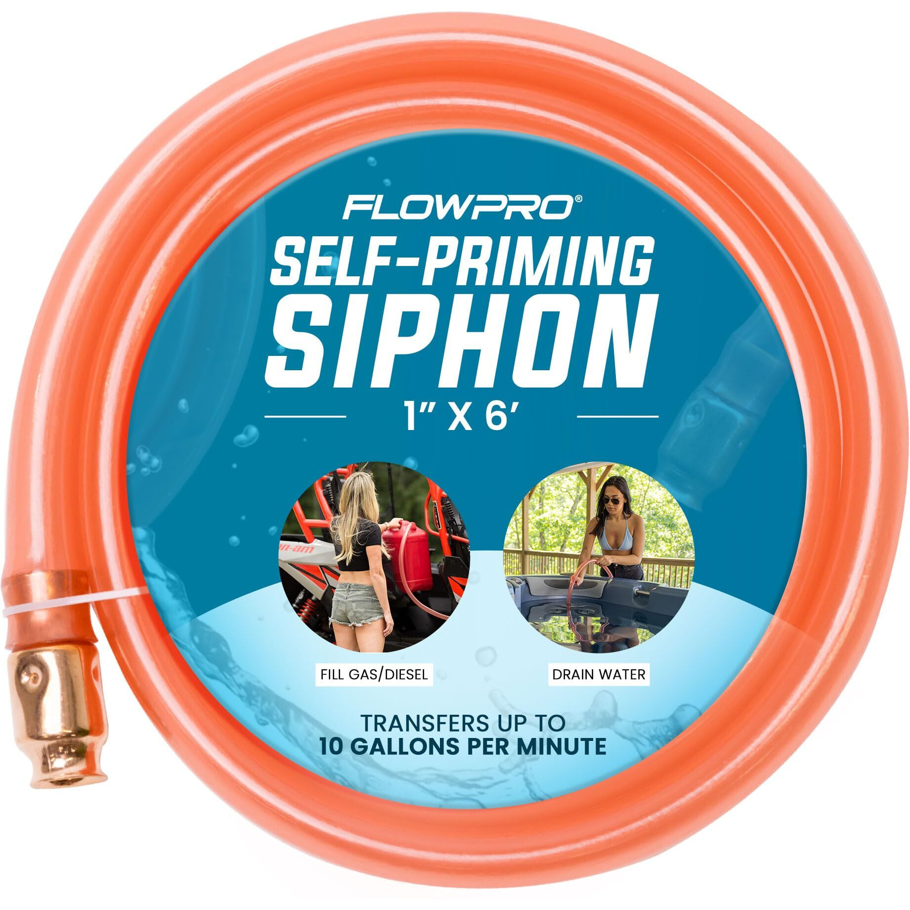 Self-Priming Shaker Gas, Fuel, Oil, Water Siphon 1    X 6' | Wake Boat, Pontoon, Pwc, Jet Ski, Hot Tub, Cold Plunge, Trough, Livestock, Multi-Purpose | Industrial Grade Tubing Hose | 10 Gallons/Minute
