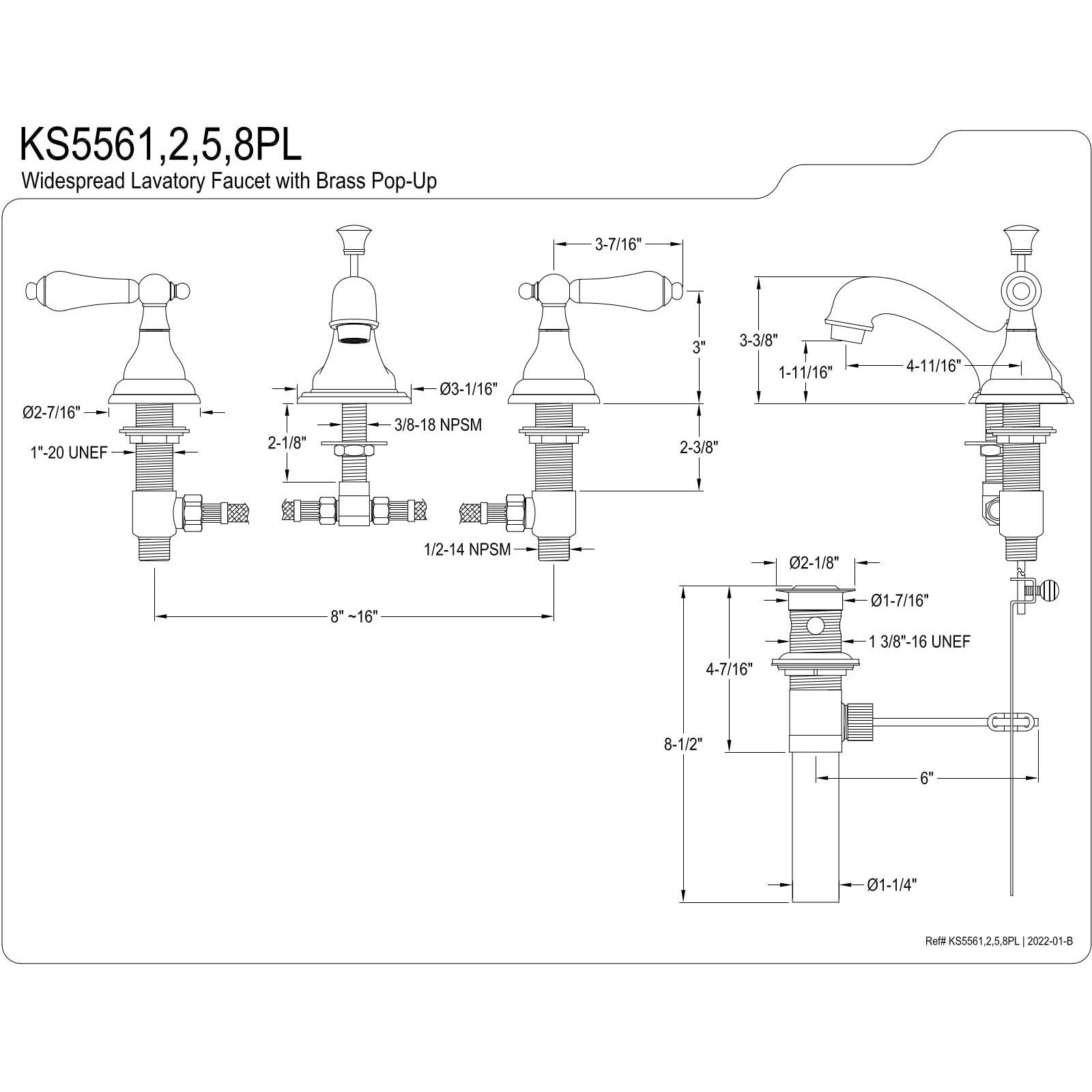 Kingston Brass Ks5565Pl Royale Widespread Bathroom Faucet, 4-3/4"", Oil Rubbed Bronze