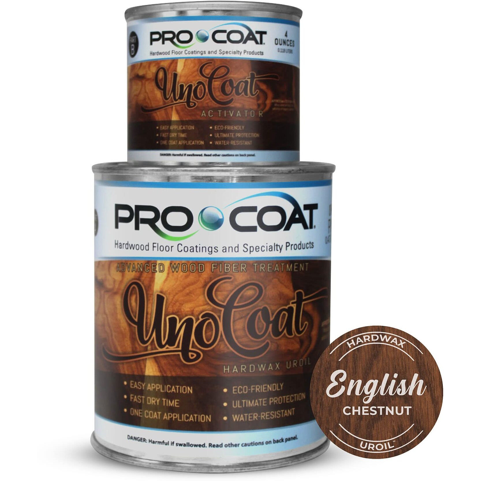 Unocoat Hardwax Uroil With Activator - Made In Usa, Advanced Wood Grain Treatment For Indoor Applications, Urethane-Modified Hard Wax Oil, For Any Wood Species-Pint (16Oz / 473Ml) - English Chestnut