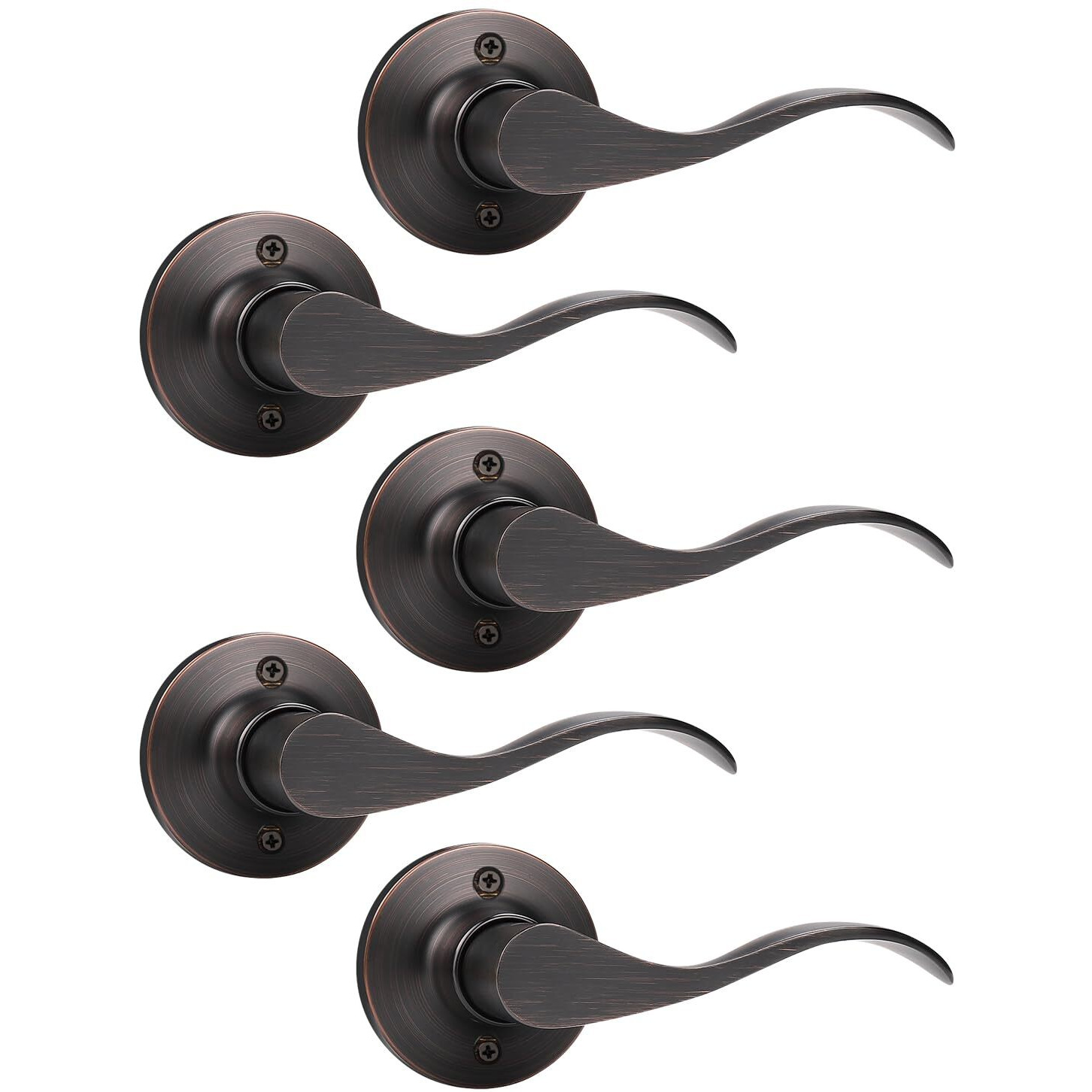 Mengico 5 Pack Single Sided Dummy Door Handle, Oil Rubbed Bronze Interior Door Lever, Right Handled Dummy Knobs For Closet, Non-Turning Interior Push/Pull Door Knob