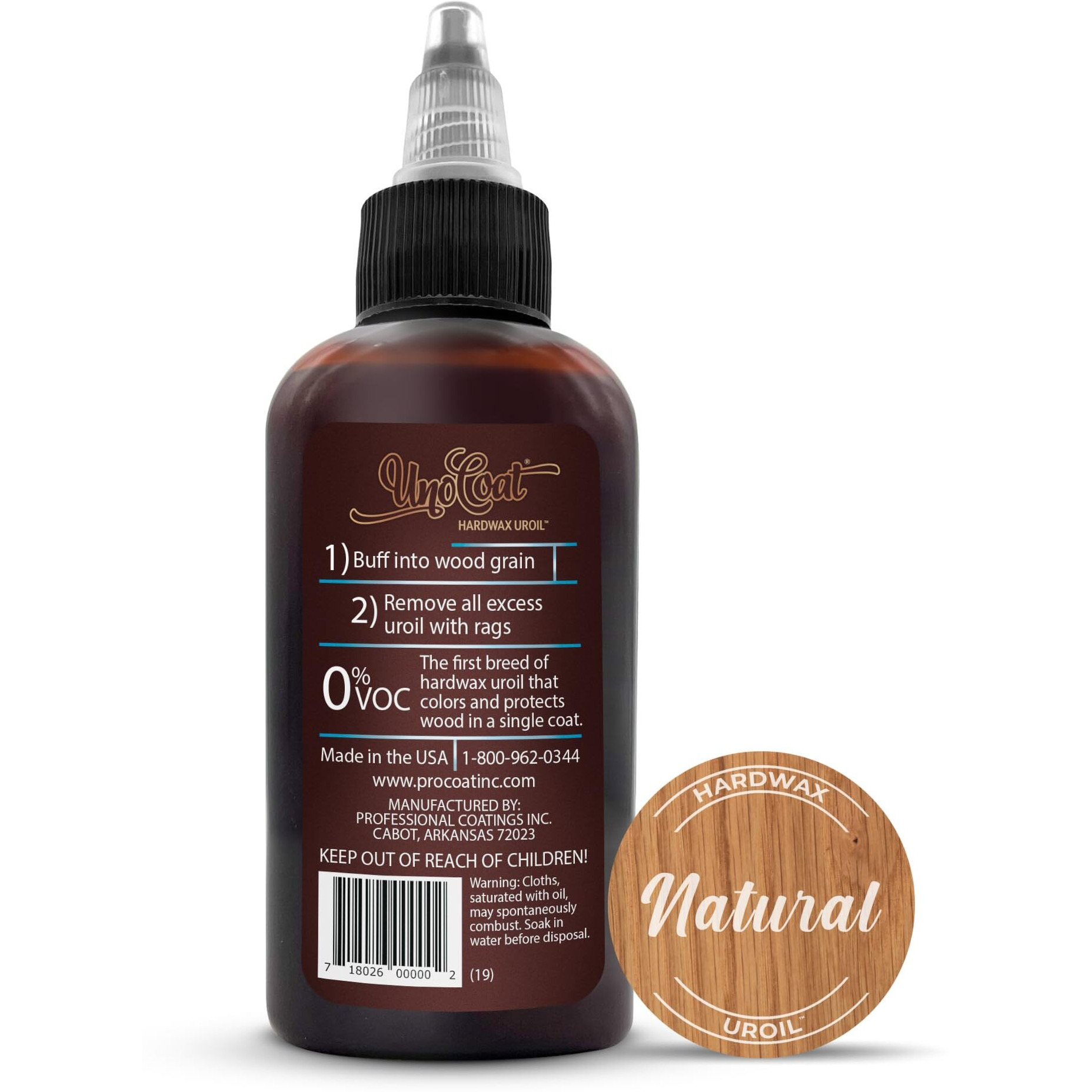 Unocoat Hardwax Uroil Color Samples - Made In Usa - Advanced Wood Grain Treatment For Indoor Applications, Urethane-Modified Hard Wax Oil, For Any Wood Species - 2 Oz / 59 Ml - Natural