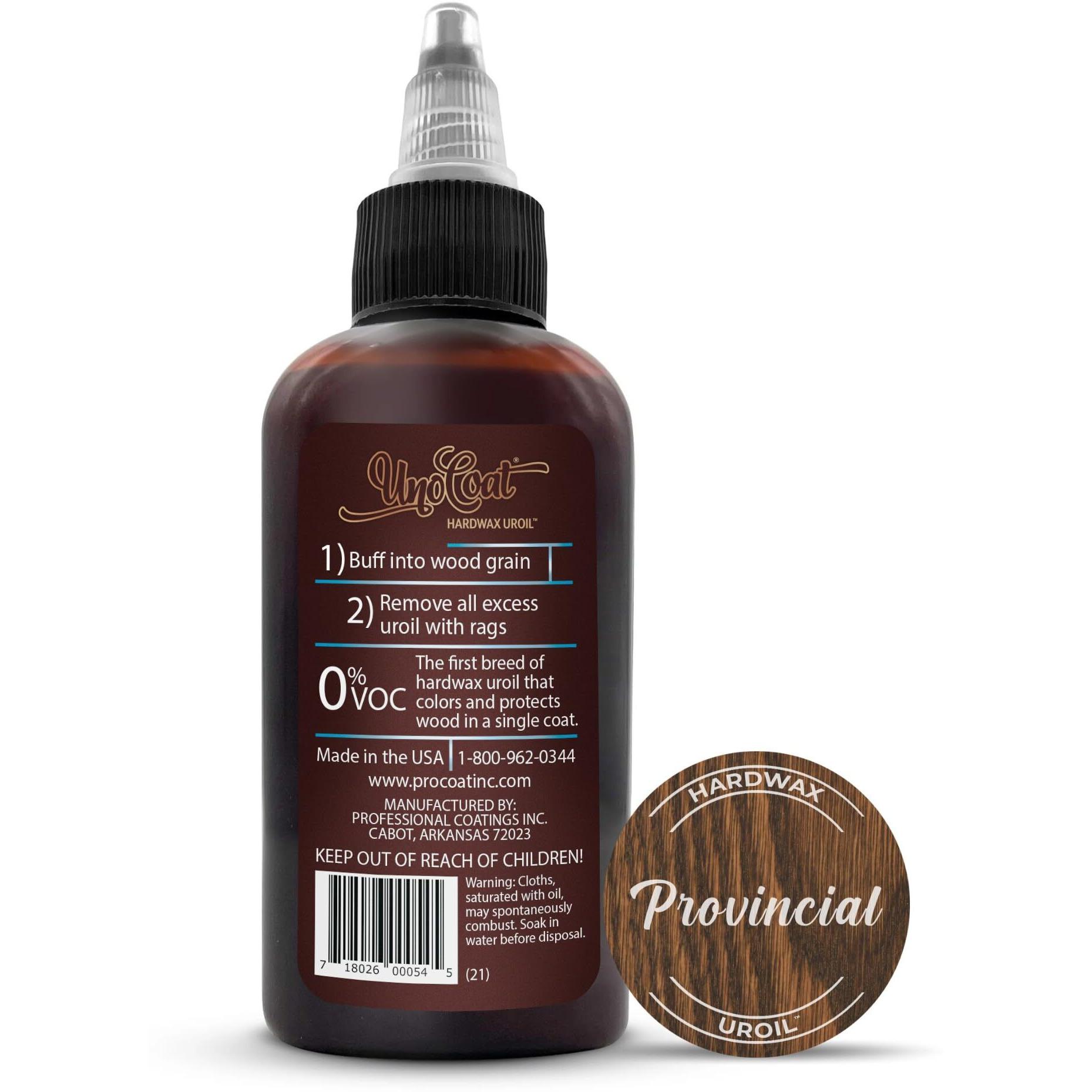 Unocoat Hardwax Uroil Color Samples - Made In Usa - Advanced Wood Grain Treatment For Indoor Applications, Urethane-Modified Hard Wax Oil, For Any Wood Species - 2 Oz / 59 Ml - Provencial