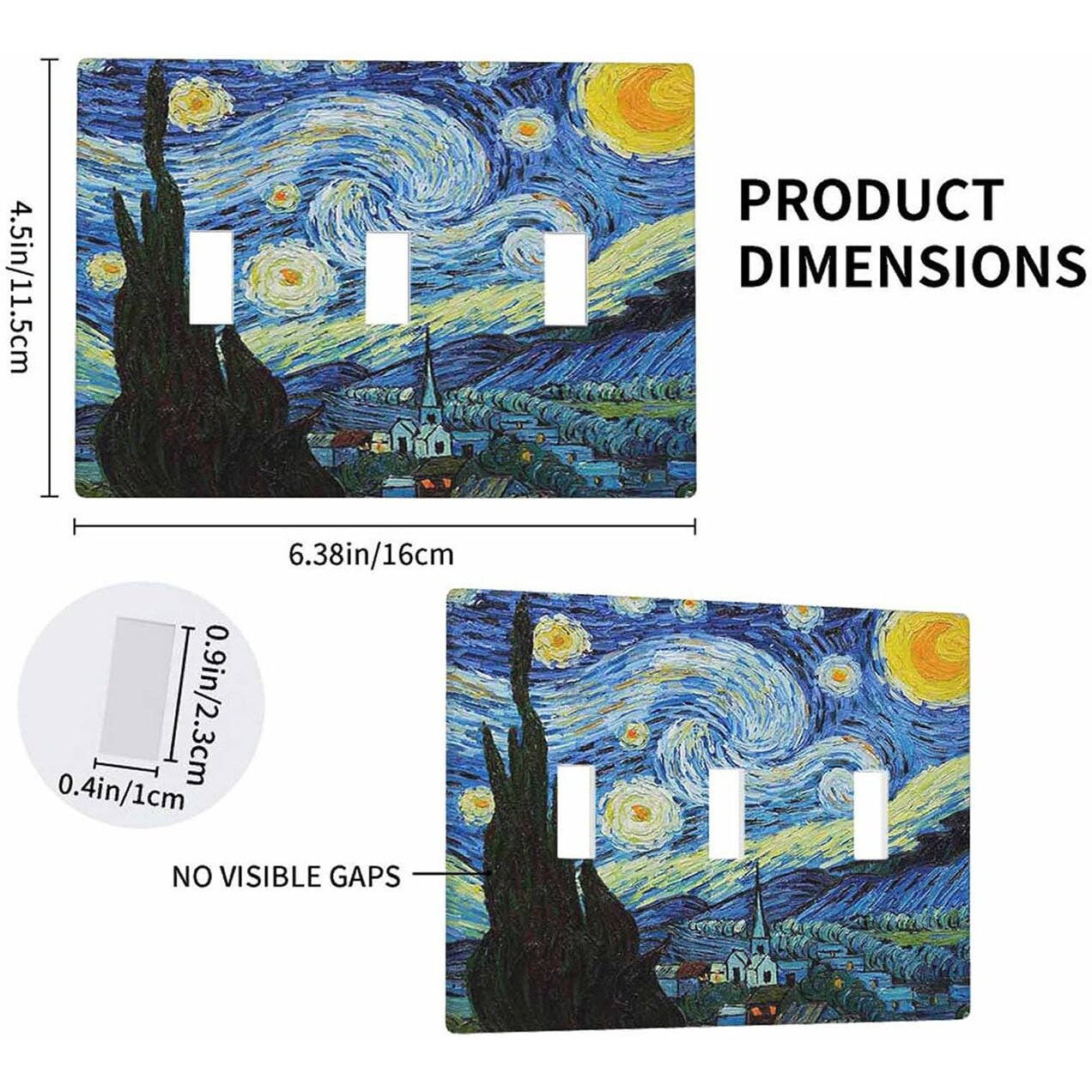 Moslion Starry Night 3-Gang Light Switch Cover Van Gogh Oil Painting Arts Farmhouse Sky Moon Triple Toggle Wall Plate Outlet For Kitchen Bathroom Bedroom Home