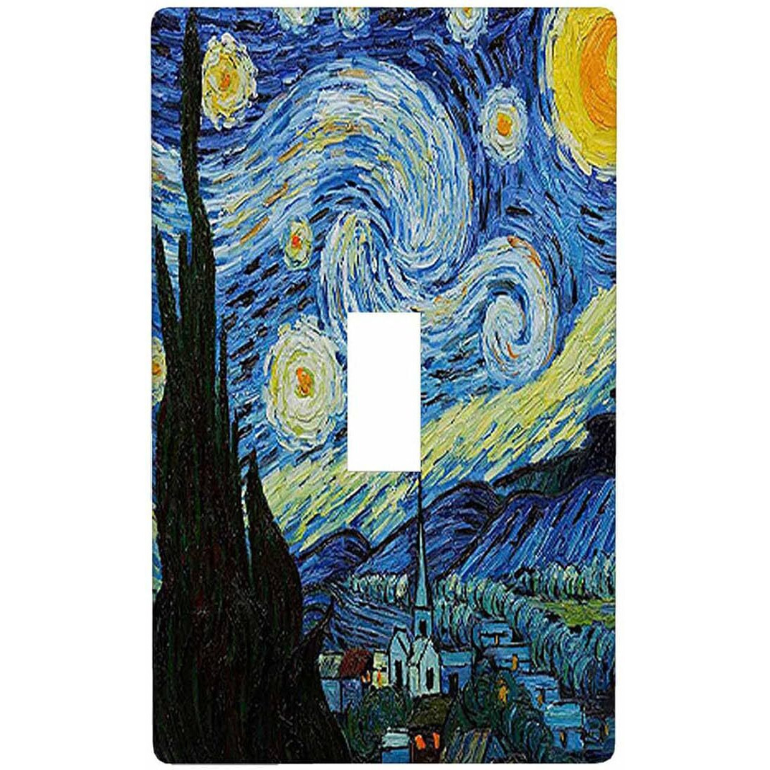 Moslion Starry Night Single Toggle Wall Plate Van Gogh Oil Painting Arts Farmhouse Sky Moon Light Switch Outlet Cover Plug Decor Home Office Living Room