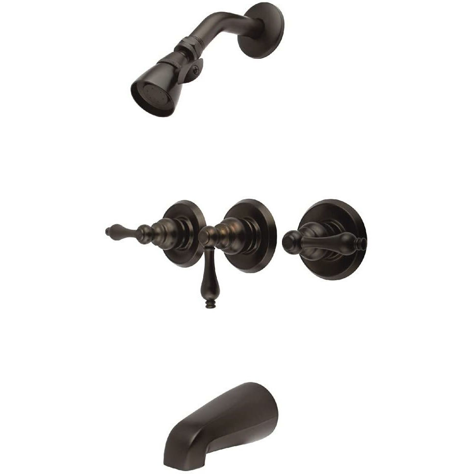 Kingston Brass Kb235Al Tub And Shower Faucet With 3-Lever Handle, Oil Rubbed Bronze,5-Inch Spout Reach , Oil-Rubbed Bronze