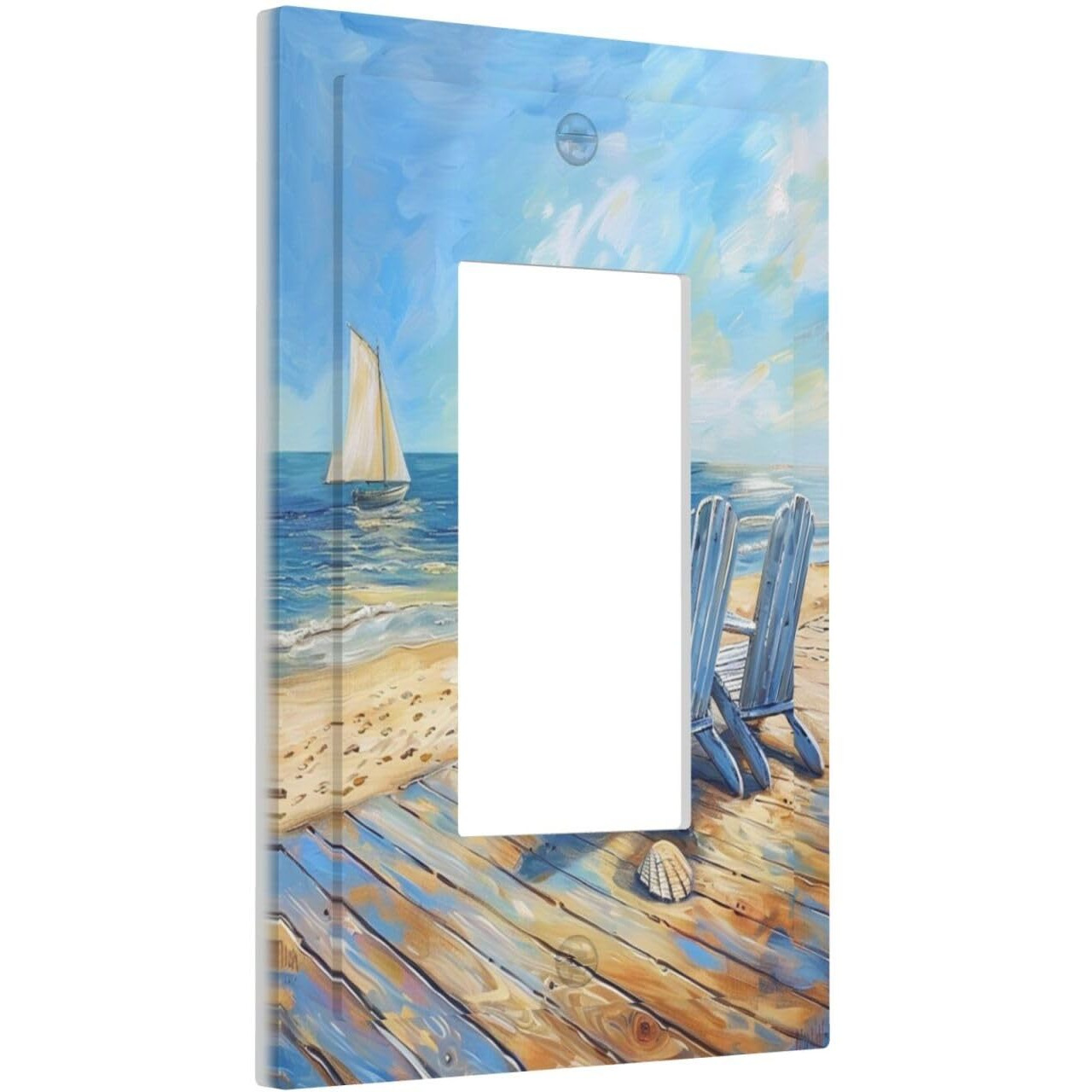 Xuejiaku Decorative Outlet Covers Sea Beach Chair Oil Painting Ocean Sailboat 1 Gang Light Switch Cover Single Rocker Wallplates Decora Gfci Electrical Socket Cover For Bathroom Home Decor