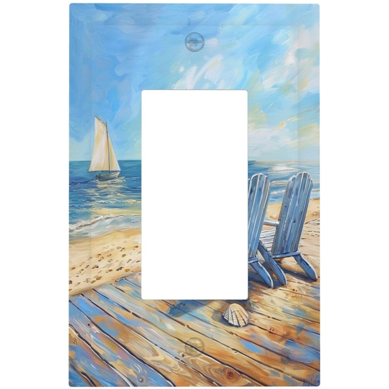 Xuejiaku Decorative Outlet Covers Sea Beach Chair Oil Painting Ocean Sailboat 1 Gang Light Switch Cover Single Rocker Wallplates Decora Gfci Electrical Socket Cover For Bathroom Home Decor