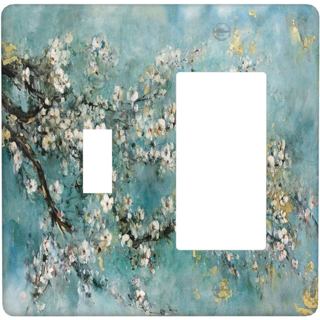 Wpshijia Abstract Flower Oil Painting 2 Gang Light Switch Covers Single Toggle Rocker Combo Wall Plate Electrical Faceplate Decorative Switchplate For Livingroom Bedroom Bathroom Decor