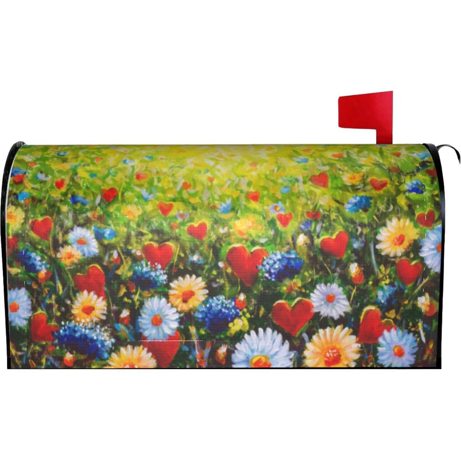 Oplp Flowers And Hearts Field Oil Painting Waterproof Mail Cover Magnetic Mailbox Wraps Summer Post Letter Box Cover For Garden Home Decor 25.5X21 In