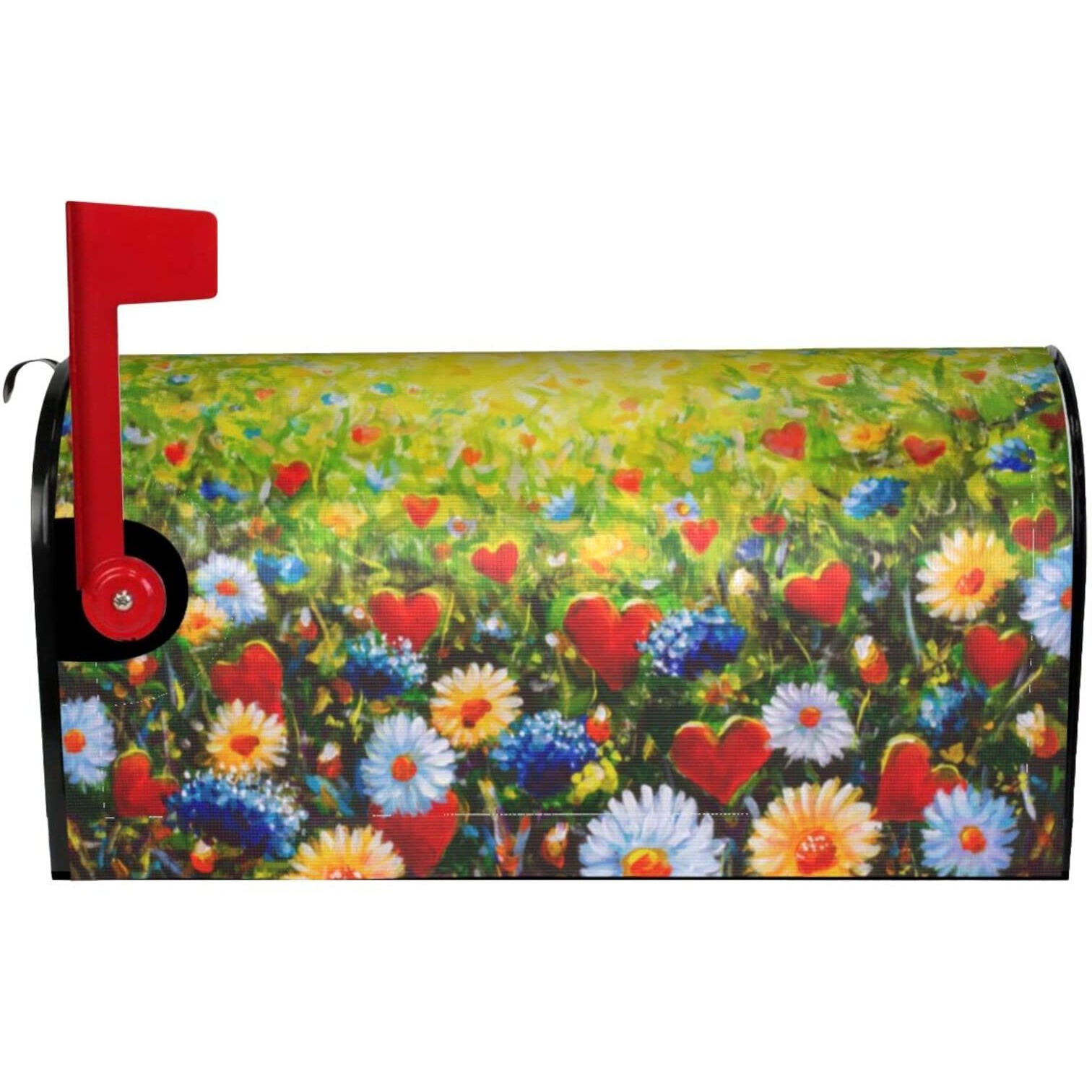 Oplp Flowers And Hearts Field Oil Painting Waterproof Mail Cover Magnetic Mailbox Wraps Summer Post Letter Box Cover For Garden Home Decor 25.5X21 In