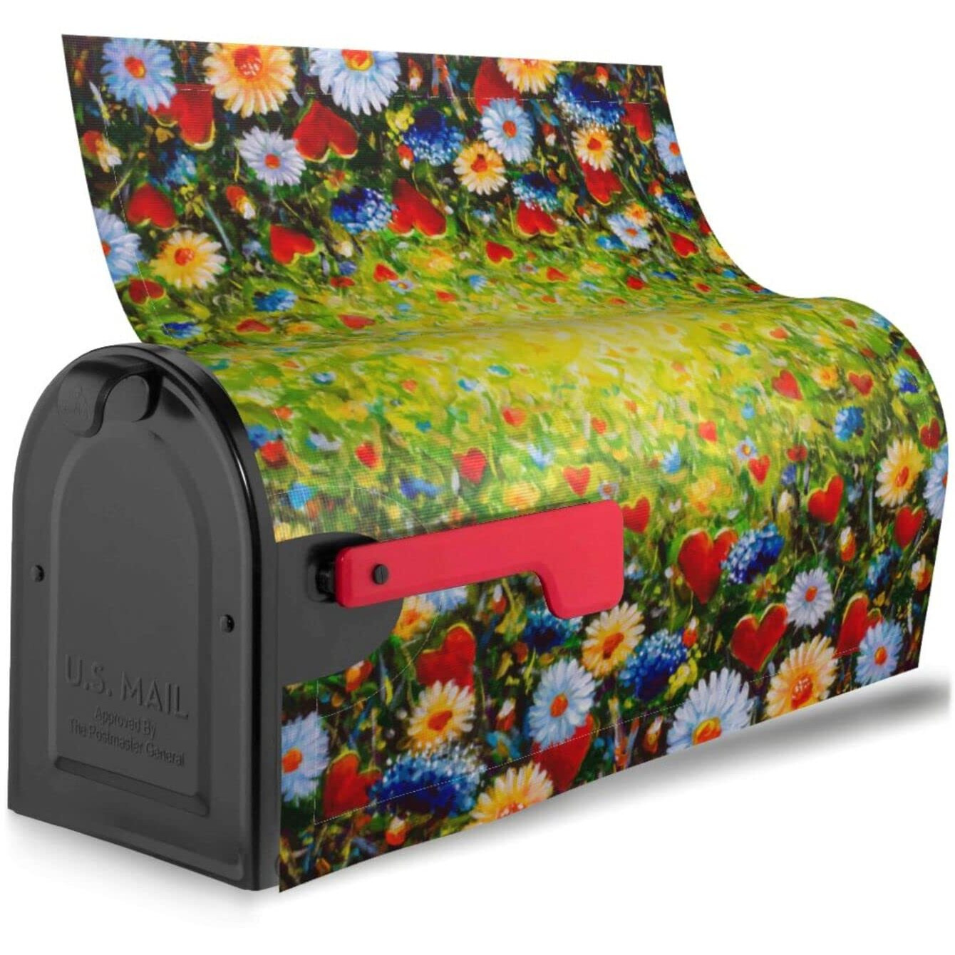 Oplp Flowers And Hearts Field Oil Painting Waterproof Mail Cover Magnetic Mailbox Wraps Summer Post Letter Box Cover For Garden Home Decor 25.5X21 In
