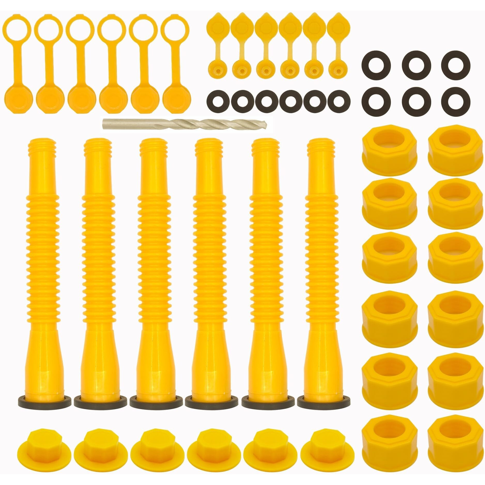 Gas Can Spout Replacement Set, Gas Can Nozzle Old Style Easy To Install, Flexible Pour Nozzle Suitable For Most 1/2/5/10 Gallon Oil Cans (6 Kit-Yellow)