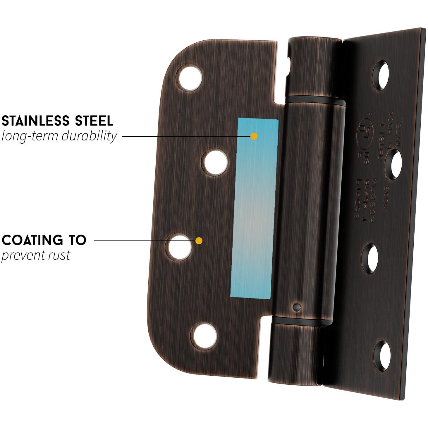 Goldenwarm 4Pack Oil Rubbed Bronze Door Hinges 4 Inch Self Closing Spring Door Hinge With Square & 5/8"" Radius Corners - Adjustable Door Closing, Residential & Heavy-Duty Door Hardware