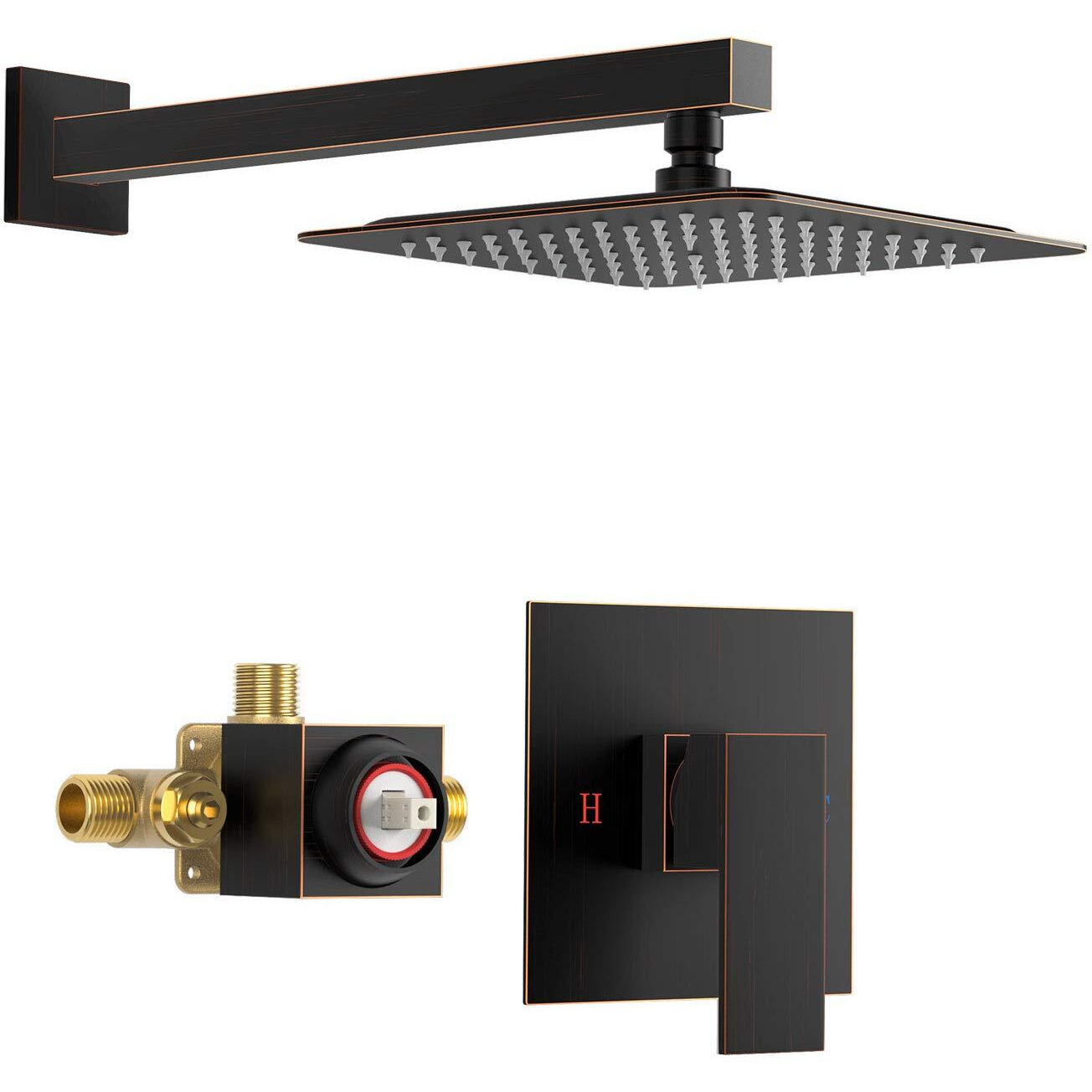 Suncleanse Shower Faucet Set With Valve, 8 Inch Square Shower Head And Handle Set, Single Handle Shower Trim Kit With Extra Long Shower Arm, Oil Rubbed Bronze