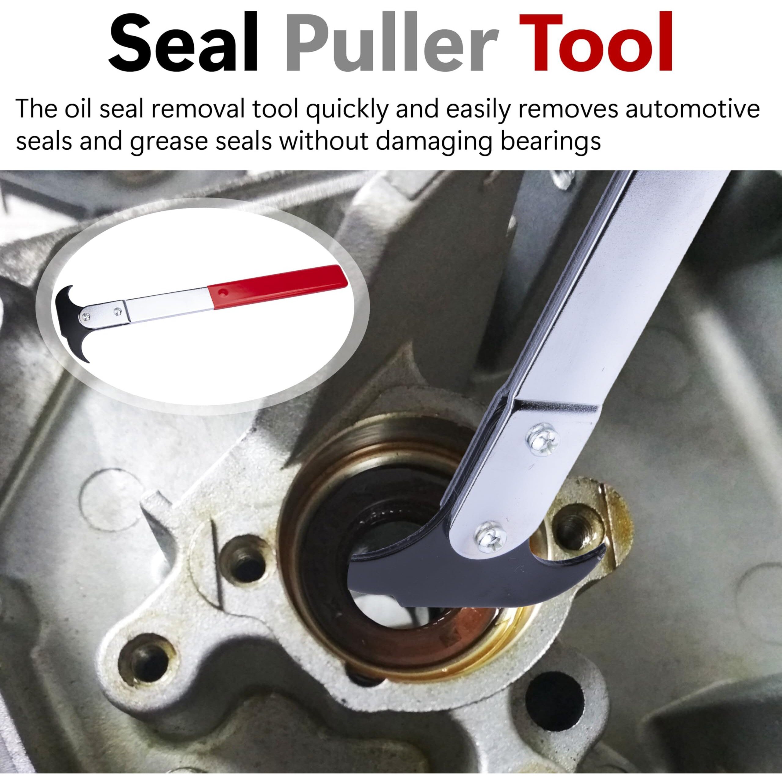Ecocstm Seal Puller Tool, Oil Seal Removal Tool With Dual Hook, Universal Wheel Seal Twister Puller, Heavy Duty Seal Puller And Installer Kit For Oil And Grease Seals Removal