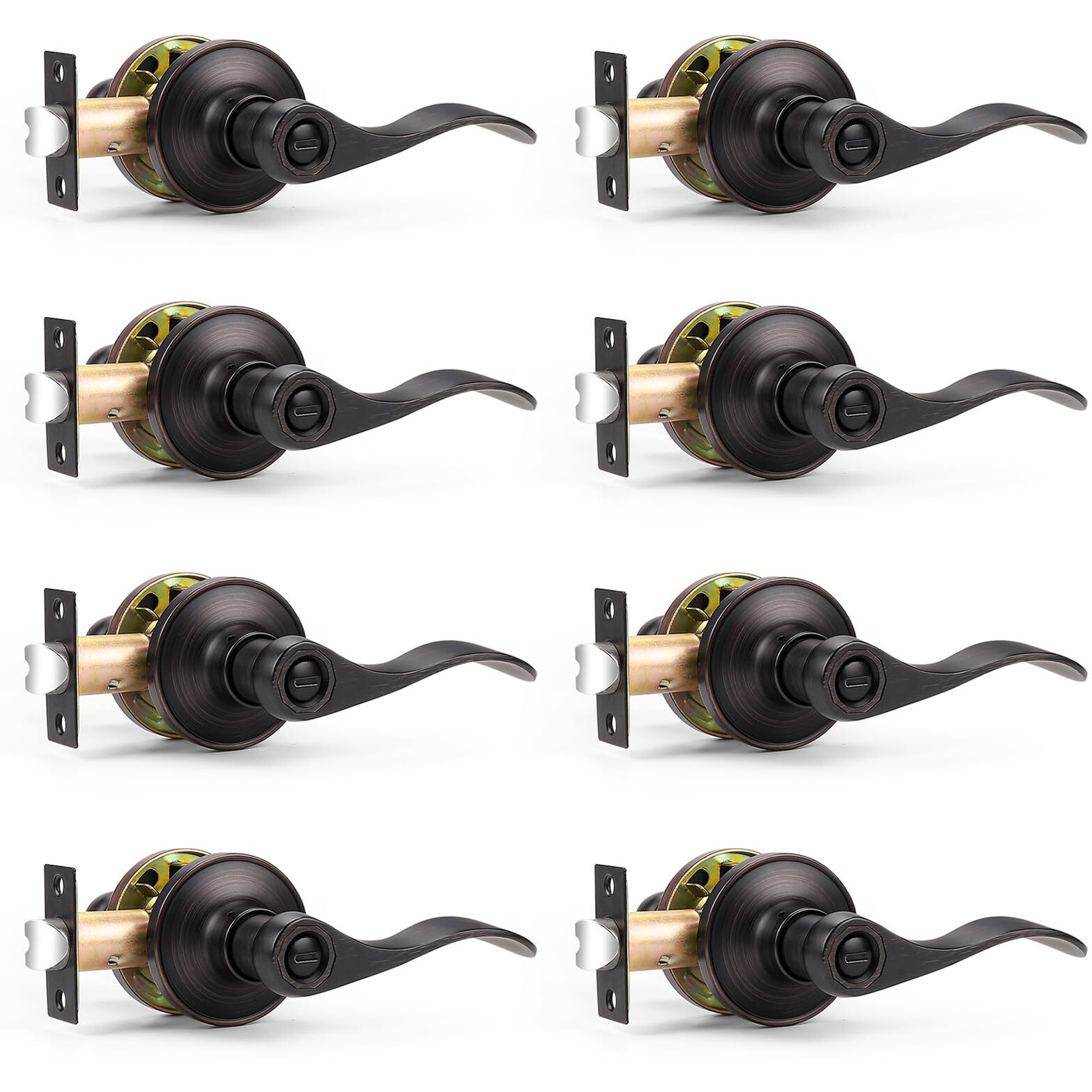 Probrico Wave Style Privacy Door Handles Interior Oil Rubbed Bronze Door Lever Lock Keyless Door Lockset For Bedroom And Bathroom Reversible Door Handle Knob For Left And Right Handed Doors, 8 Pack
