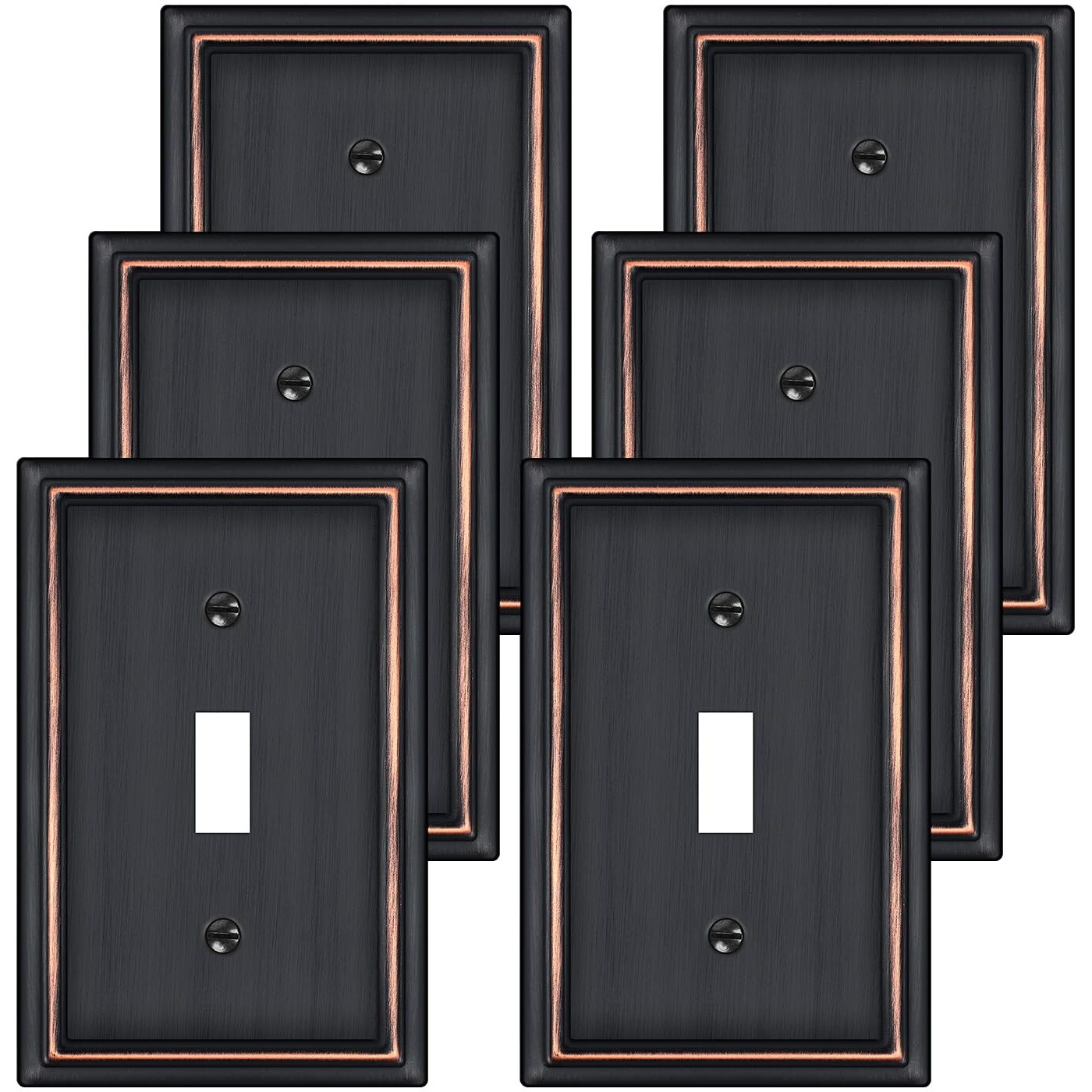 Oil Rubbed Bronze Decorative Light Switch Covers Plate, Metal Material 1 Gang Wall Plates For Light Switch, Single Toggle Switch Plate Cover - Classic Style, 6 Pack