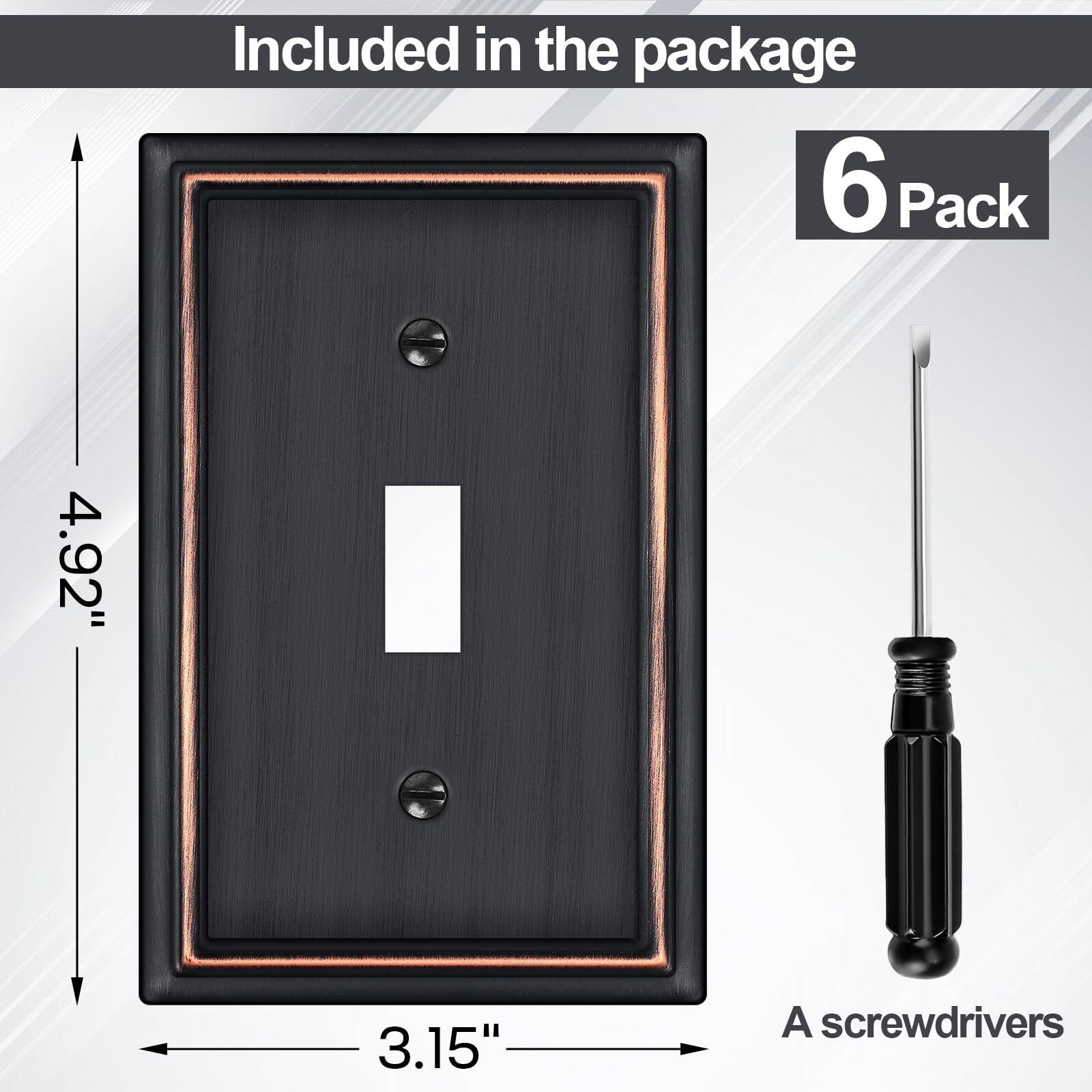 Oil Rubbed Bronze Decorative Light Switch Covers Plate, Metal Material 1 Gang Wall Plates For Light Switch, Single Toggle Switch Plate Cover - Classic Style, 6 Pack